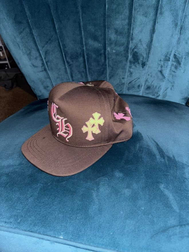 Chrome Hearts Chrome Hearts “CH” Cross Hat Brown and Pink | Grailed