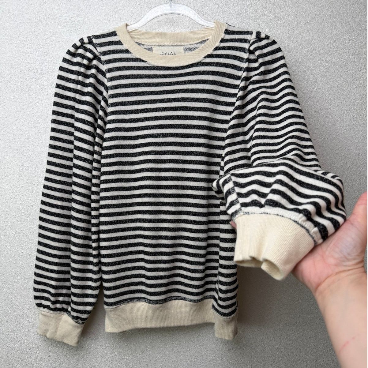 THE GREAT The Great. Black & Cream Striped Pleated Shoulder Sweatshirt Size S / US 4 / IT 40 - 2 Thumbnail
