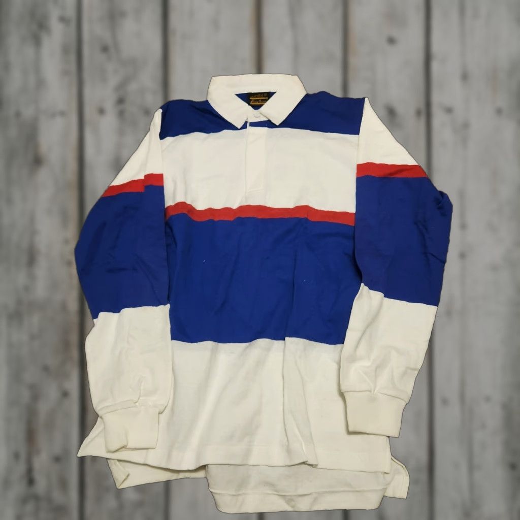 Eddie Bauer VINTAGE Eddie Bauer Striped Rugby Shirt Blue White 80s 90s Men XL Long Sleeve Polo Collar Rugby Shirt Mens Blue 80s Vert? Size US XL / EU 56 / 4 - 1 Thumbnail