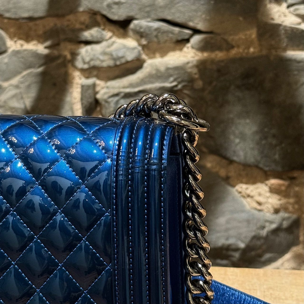 Chanel Chanel 2014 Metallic Blue Patent Old Medium Boy Bag Size ONE SIZE - 8 Thumbnail