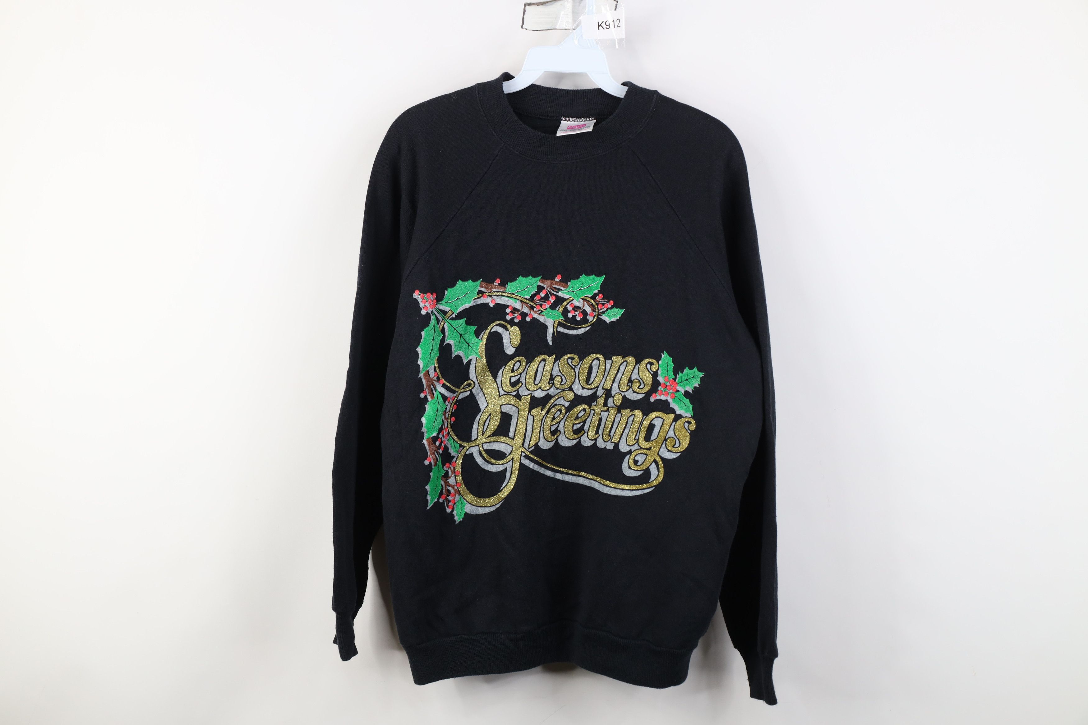 Vintage Vintage 90s Christmas Seasons Greetings Sweatshirt Black USA Size L / US 10 / IT 46 - 1 Thumbnail