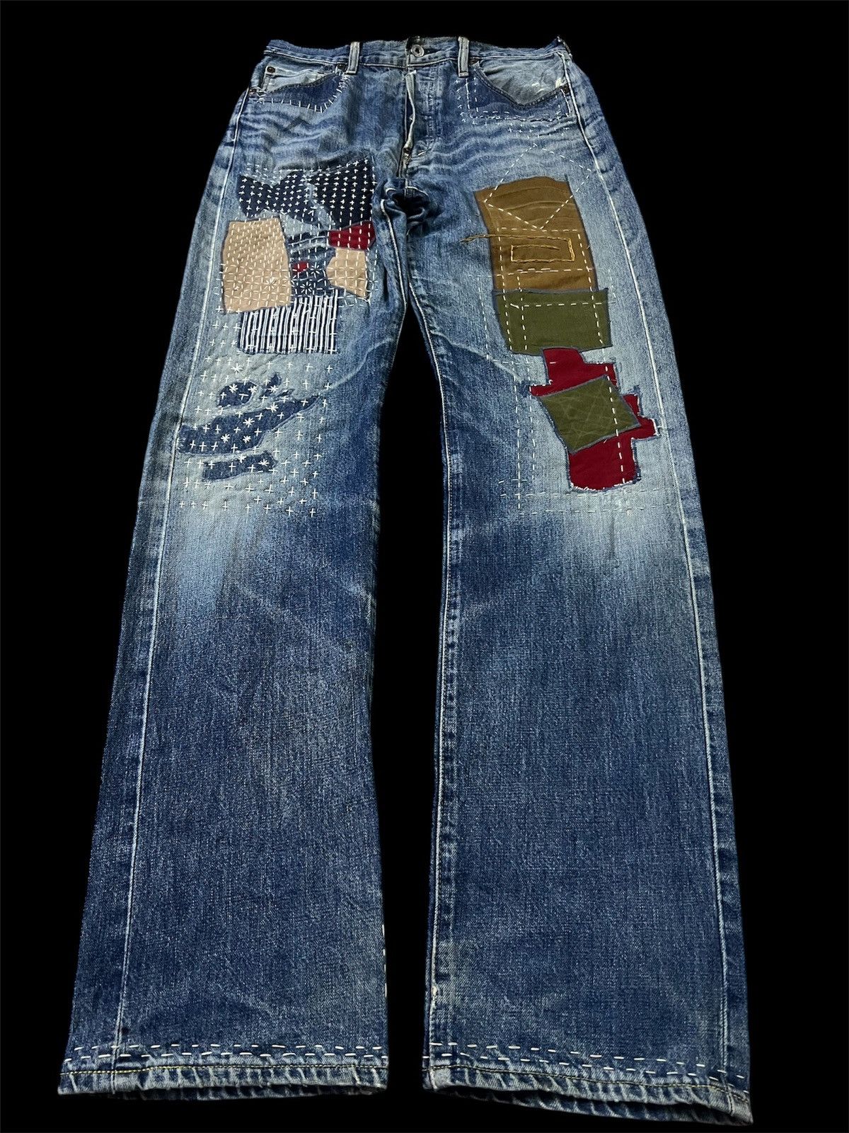 Levi's VINTAGE LEVIS 702 E BACKLE BACK CUSTOM SASHIKO BORO JAPAN Size US 30 / EU 46 - 1 Thumbnail