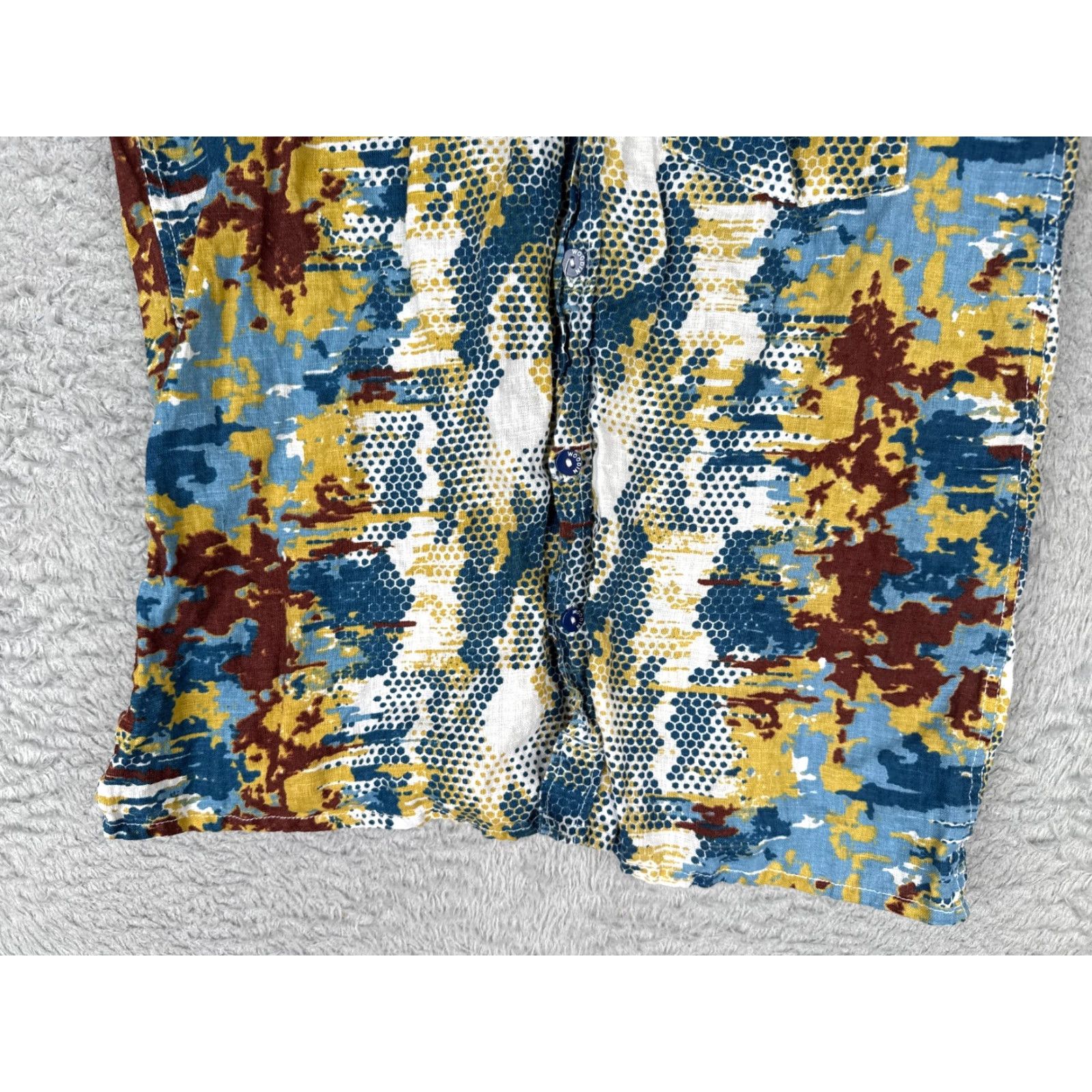 Vintage Woodin Hawaiian Shirt Men Small Blue Camo Polka Dot 100% Linen Beach Button Up Size US S / EU 44-46 / 1 - 5 Thumbnail