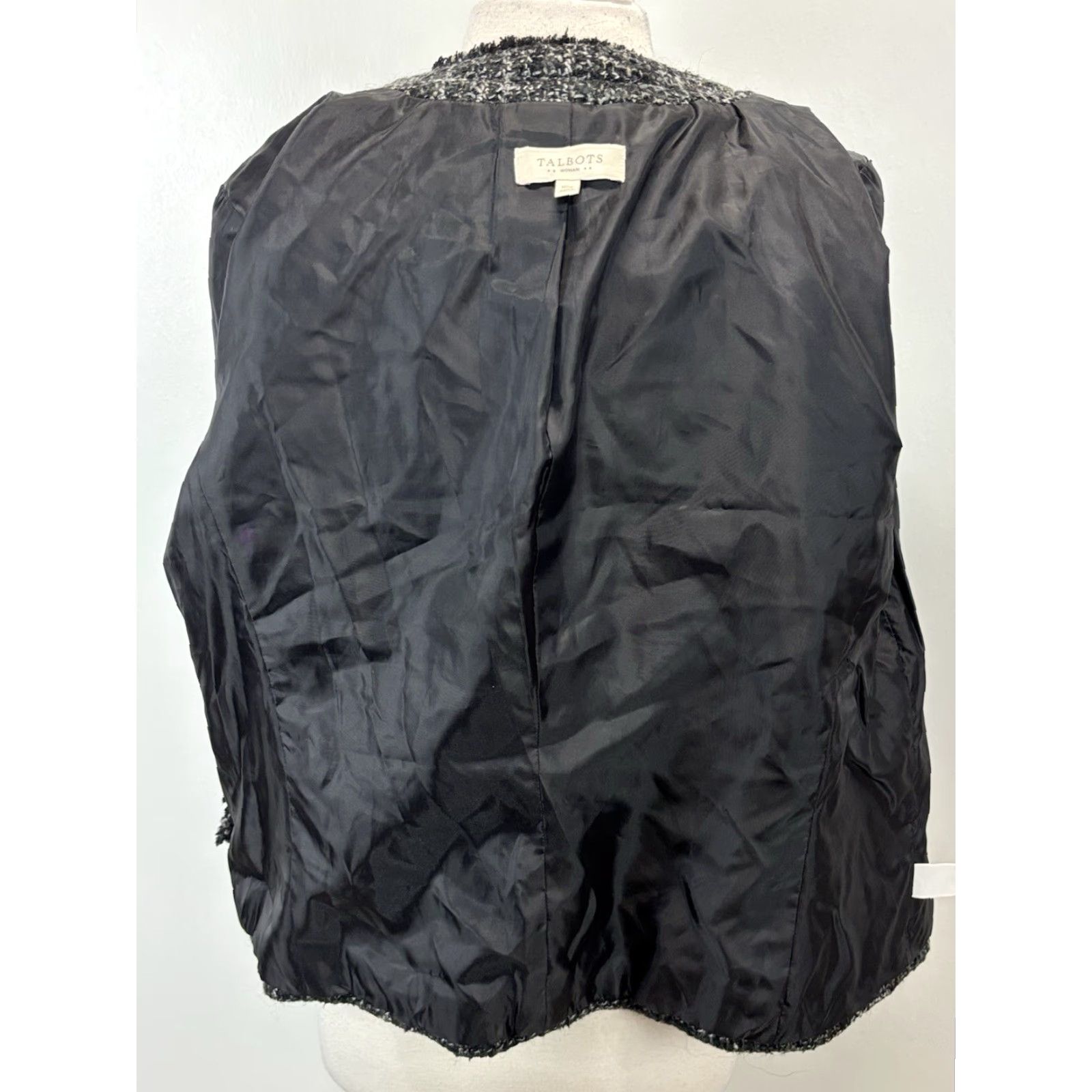 Talbots Talbots Tweed Blazer Jacket Sz 16W Plus Women’s Grey Black Open Fringe Trim Size XXL / US 16-18 / IT 52-54 - 7 Thumbnail