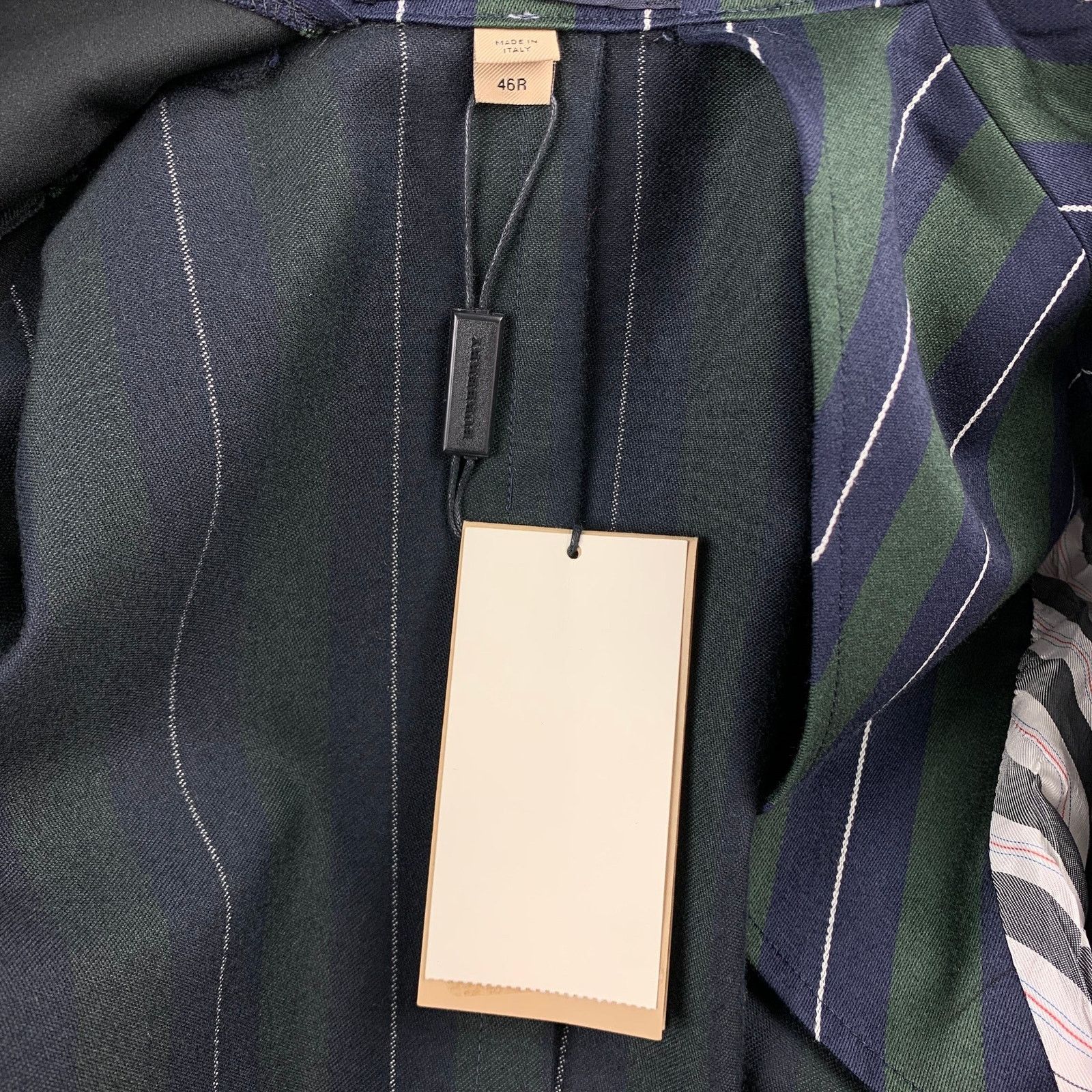 Burberry Regular Green & Navy Vertical Stripe Wool/Cotton Notch Lapel Size 36R - 8 Thumbnail