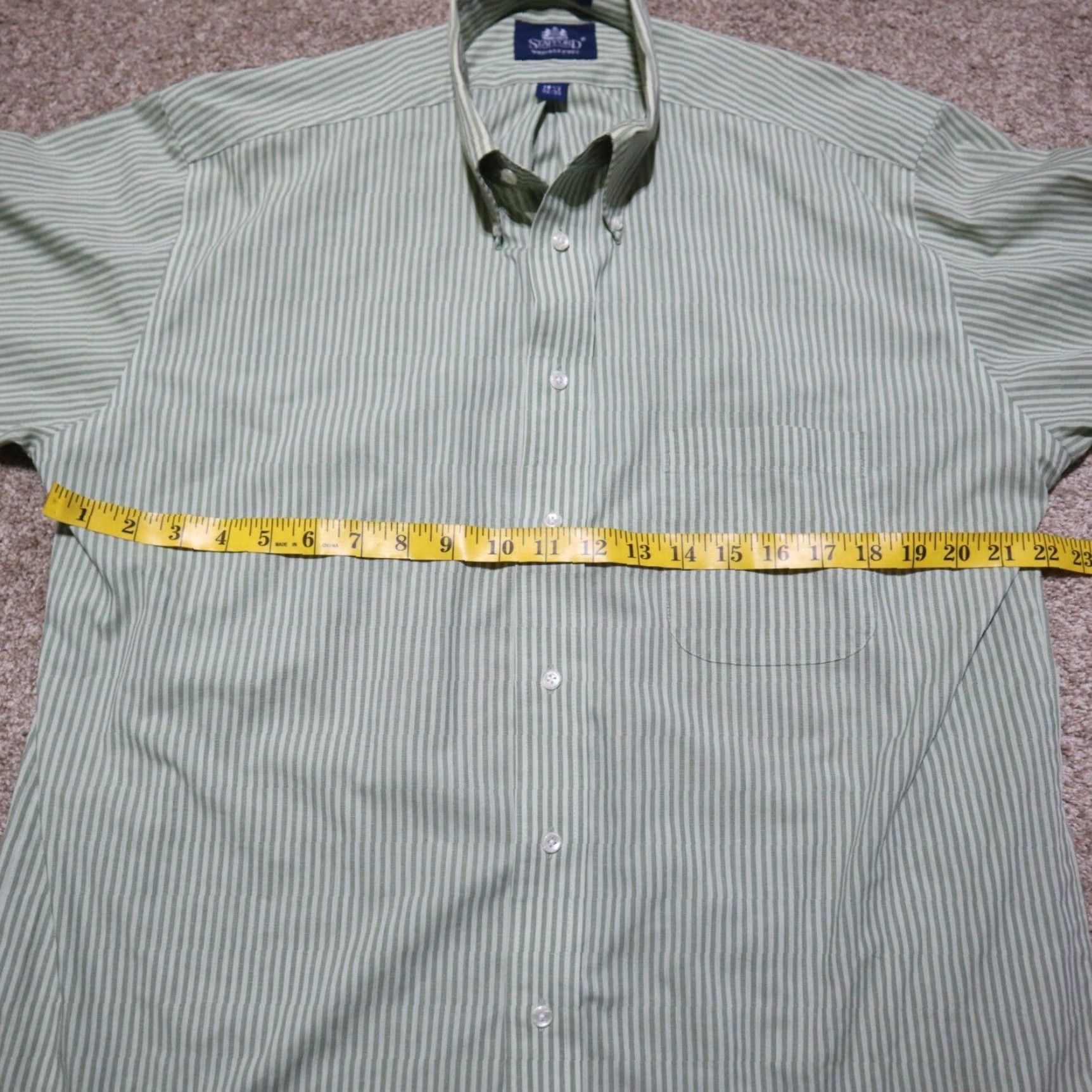 Stafford VINTAGE Stafford Men's Long Sleeve Button-Up Shirt Green White Stripes 16.5 Collared Cotton Blend Size US L / EU 52-54 / 3 - 4 Thumbnail