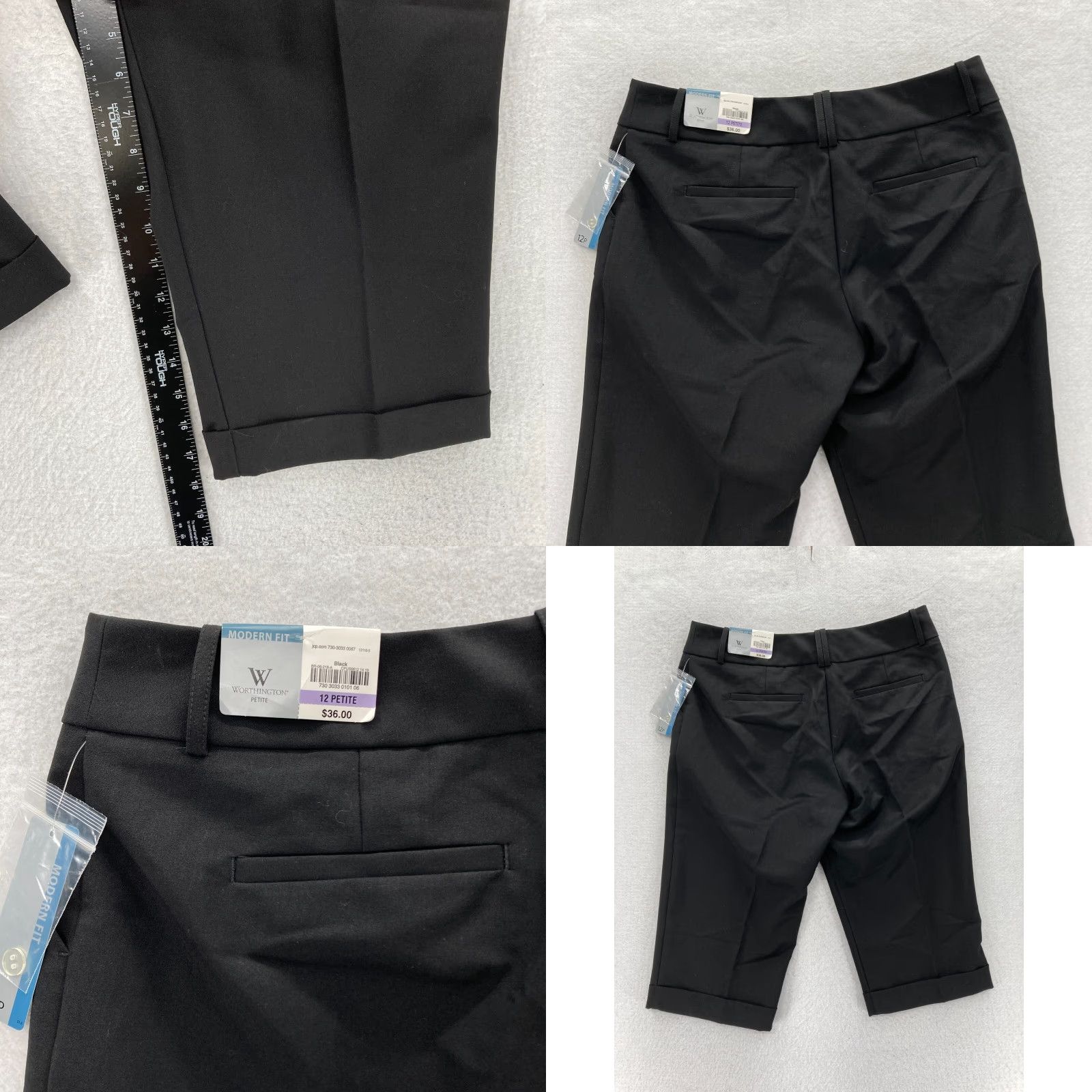 Worthington Worthington Modern Fit Pants Women's 12P Petite Black Capri Stretch NWT Capris Straight Leg, Pockets, Cuffed, Easy Care, NWT Size 34" / US 12 / IT 48 - 8 Thumbnail