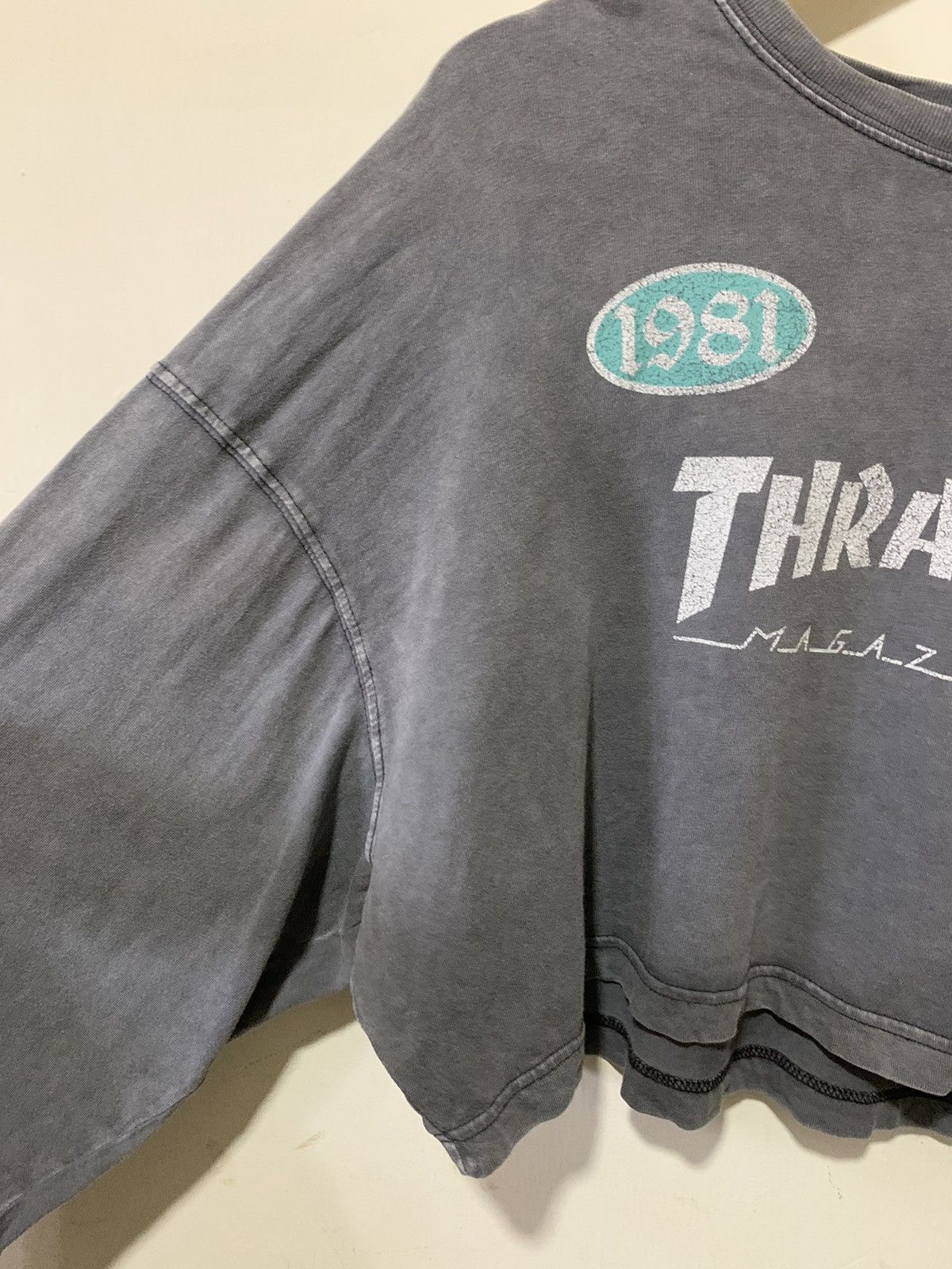 Thrasher Vintage Grey Crop top trasher t shirt big logo Size ONE SIZE - 6 Thumbnail