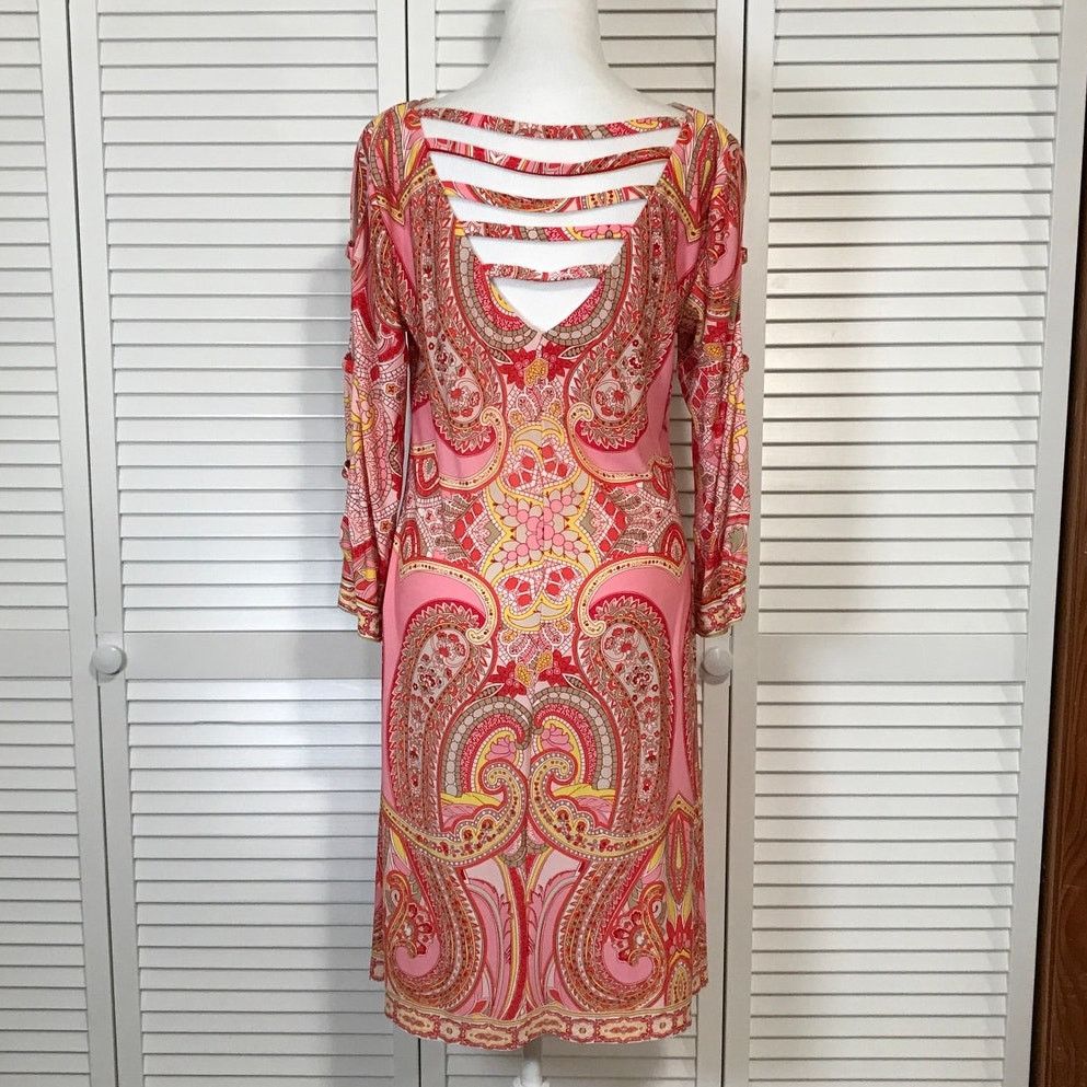 Other Sandra Darren Paisley Long Sleeve Shift Midi Dress 10 Size L / US 10 / IT 46 - 2 Thumbnail