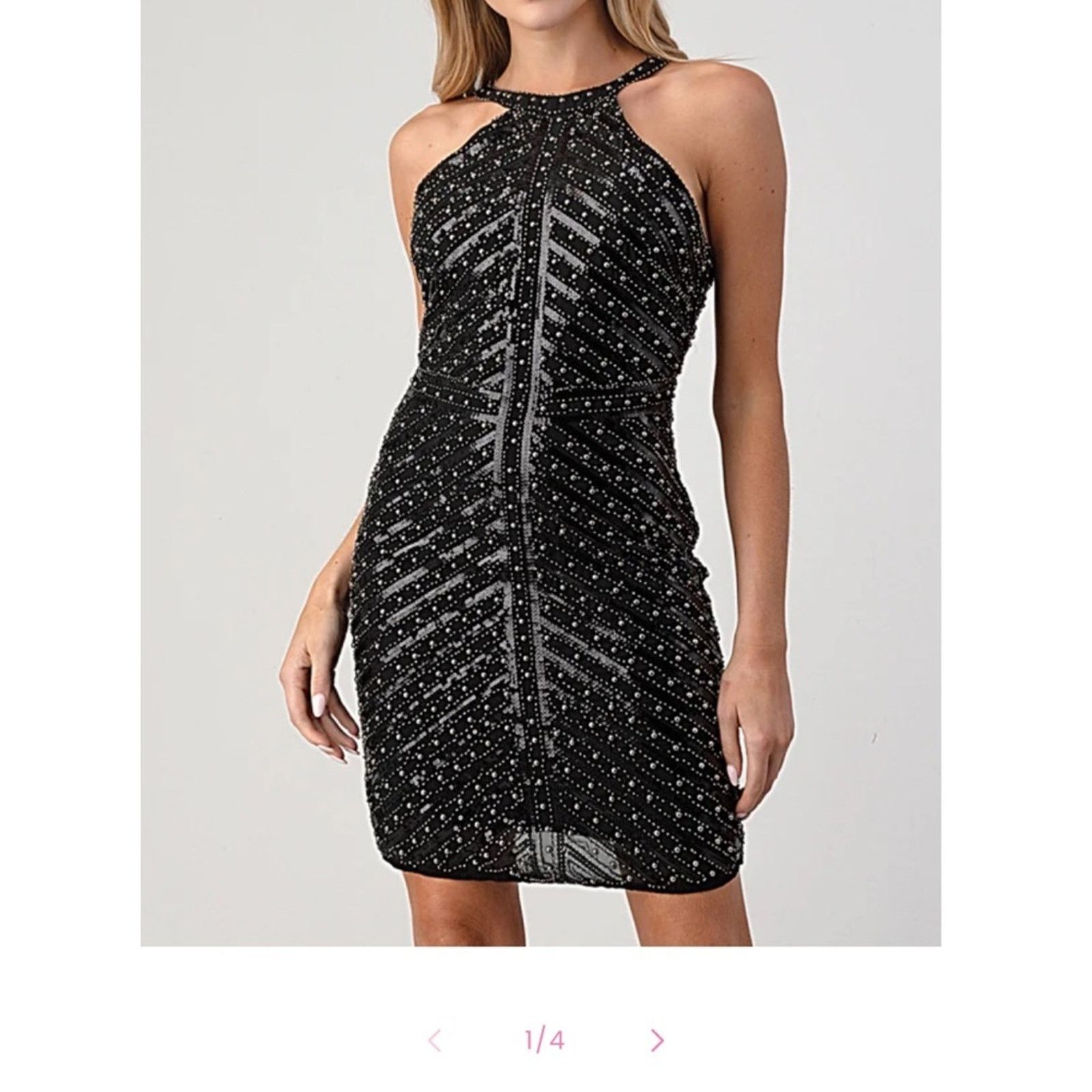 Other New Elegant Black Sequin Halter Dress size s Size S / US 4 / IT 40 - 1 Thumbnail