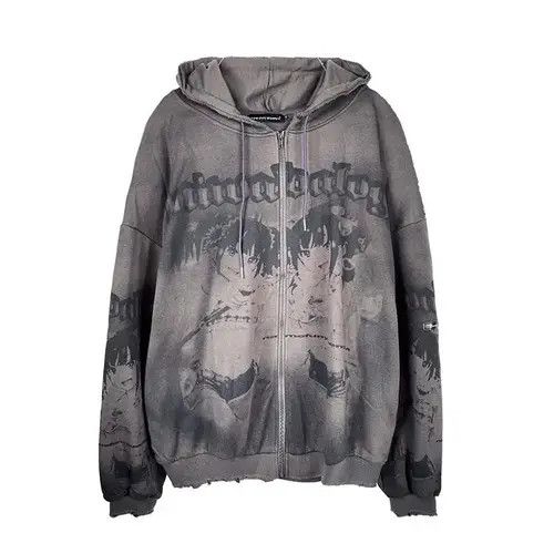 Japanese Brand Anime Girls Distressed Zip Up Hoodie Size US XL / EU 56 / 4 - 3 Thumbnail