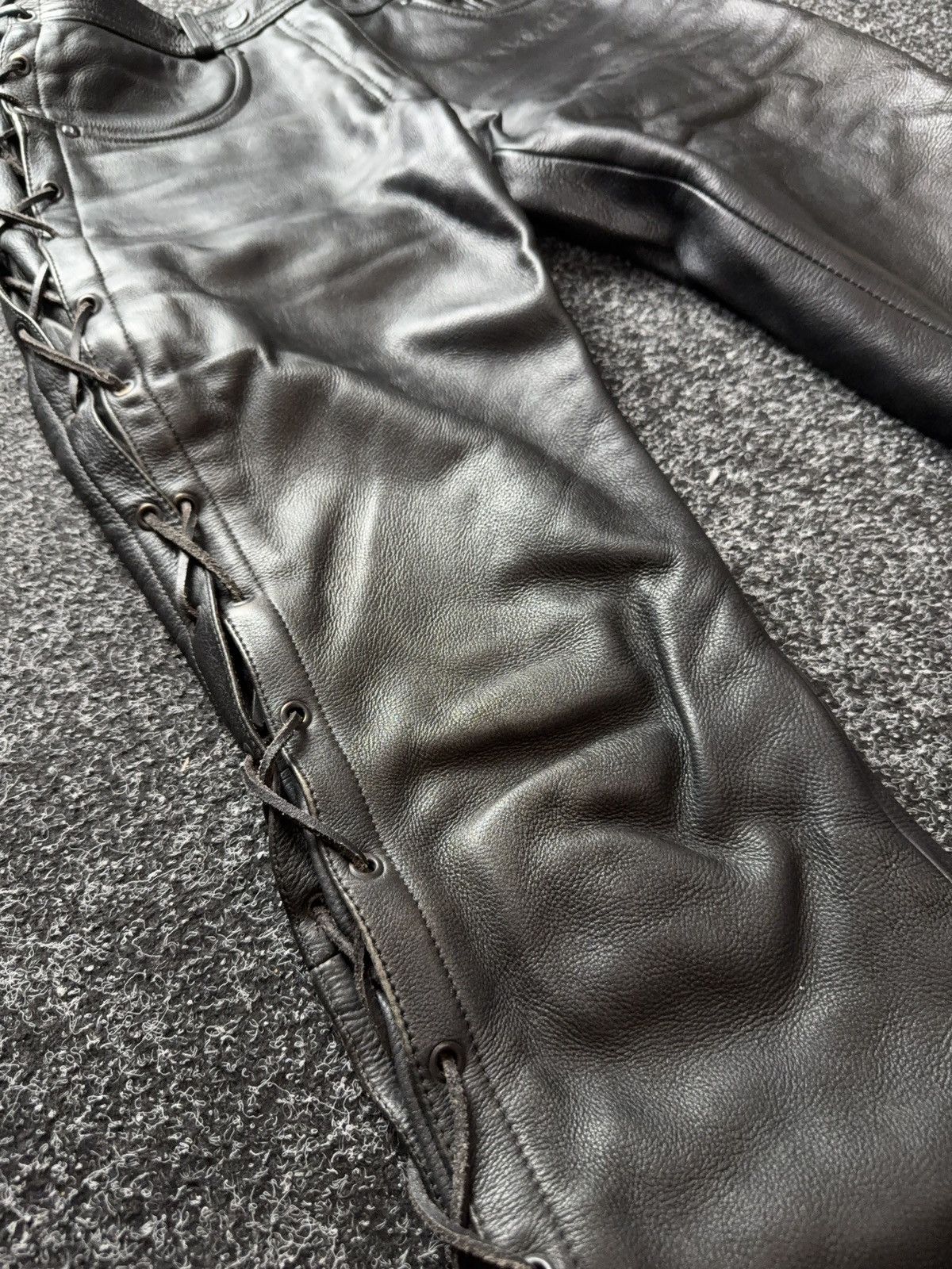 Genuine Leather Leather Rock Punk Biker MOTO Pants Lace Up Goth Moto Black Size US 32 / EU 48 - 8 Thumbnail