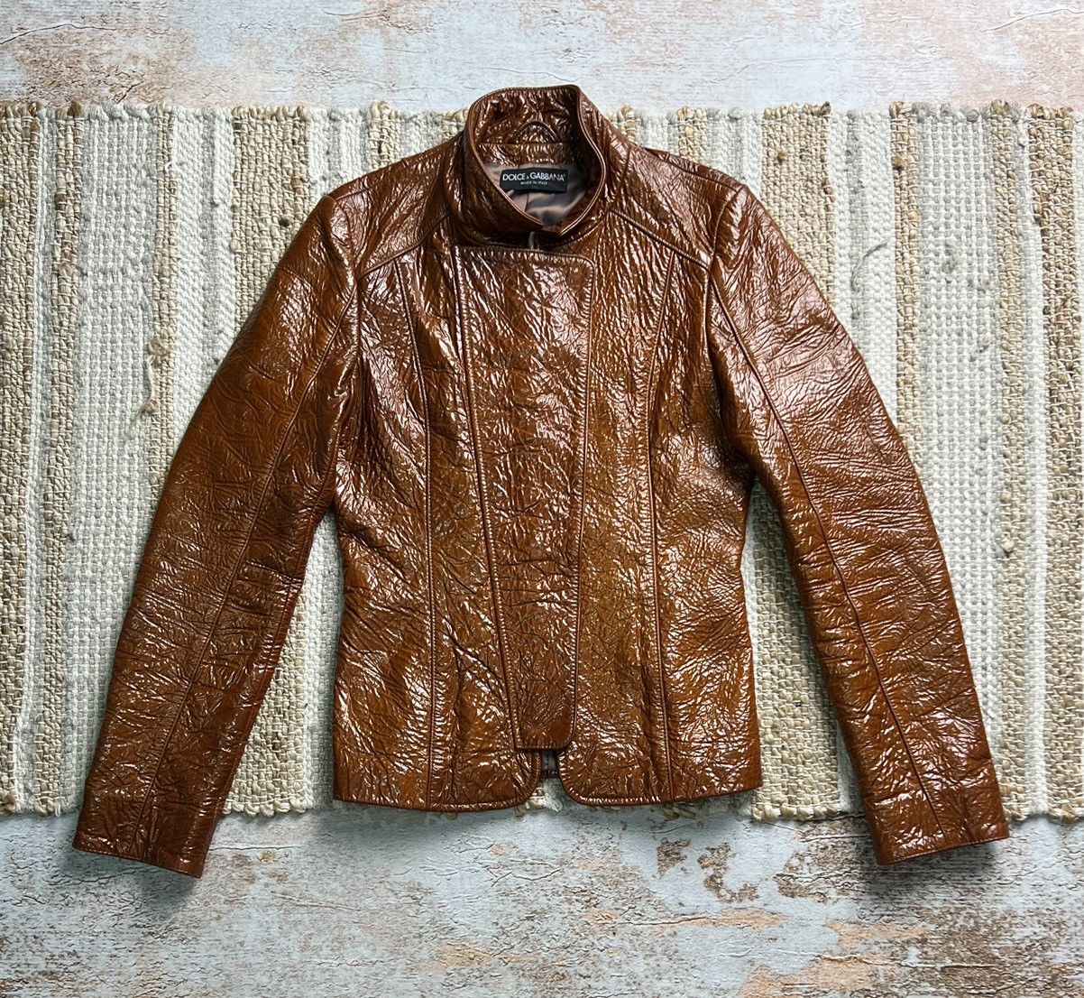 image of Archival Clothing x Dolce Gabbana Vintage Biker Jacket in Brown, Women's (Size Small)