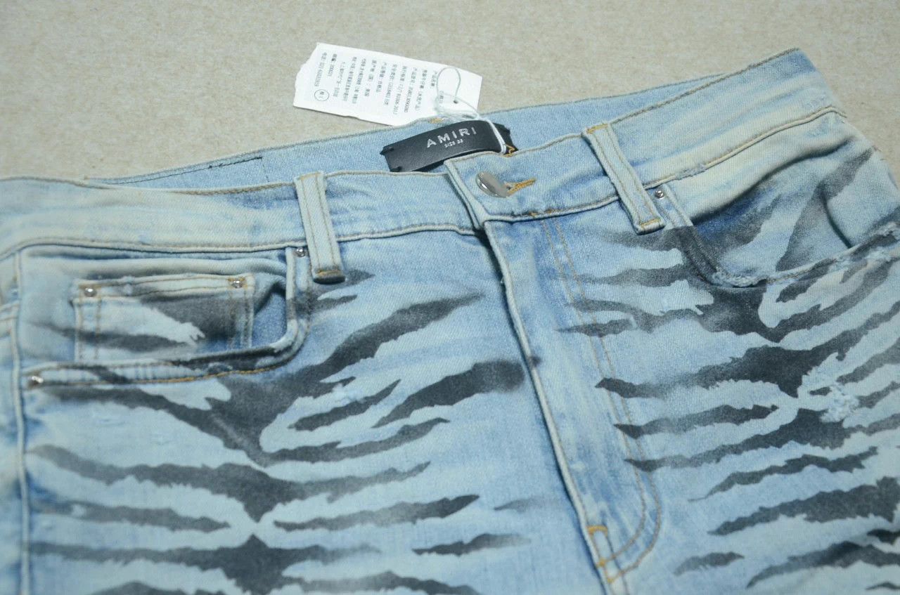 Amiri Amiri Blue Tiger Stripe Wash Distressed Jeans Size US 33 - 4 Thumbnail