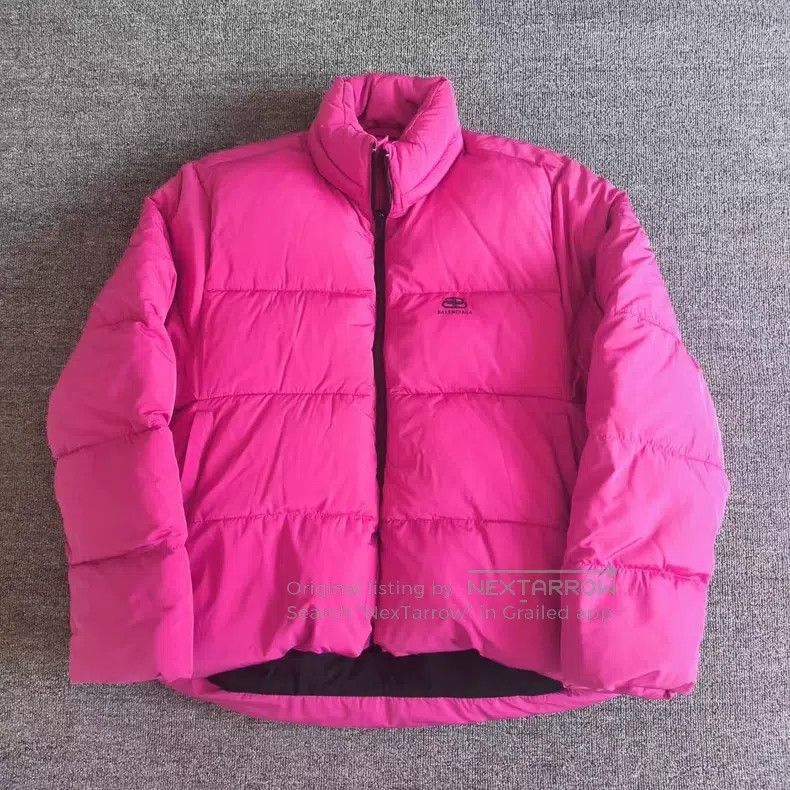Balenciaga Pink loose fit snap closure puffer coat