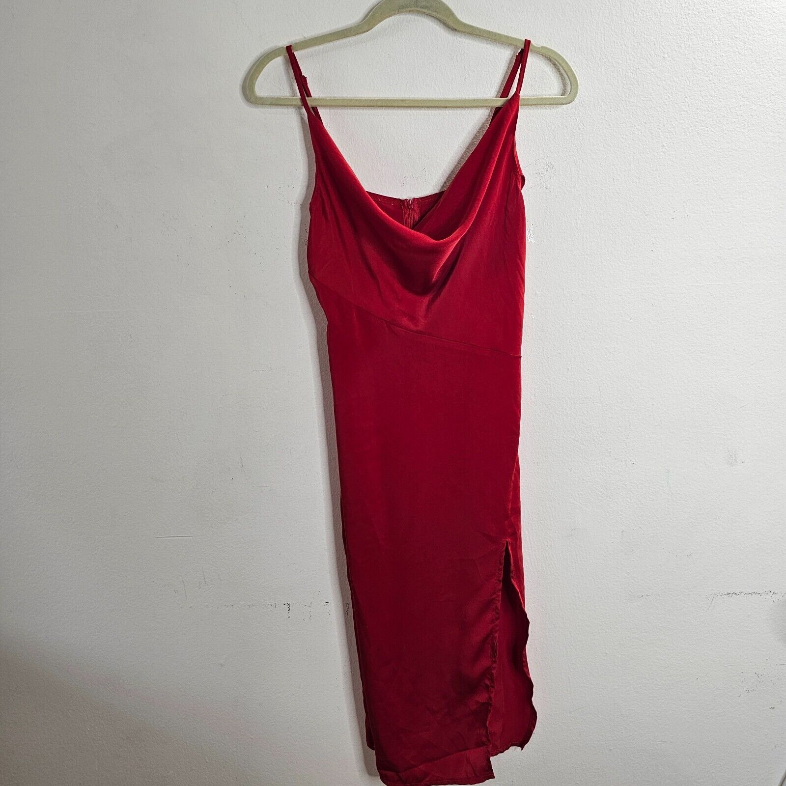 Other D&M Red Spaghetti Strap Drape Front Slit Zip Satin Dress S Size S / US 4 / IT 40 - 1 Thumbnail