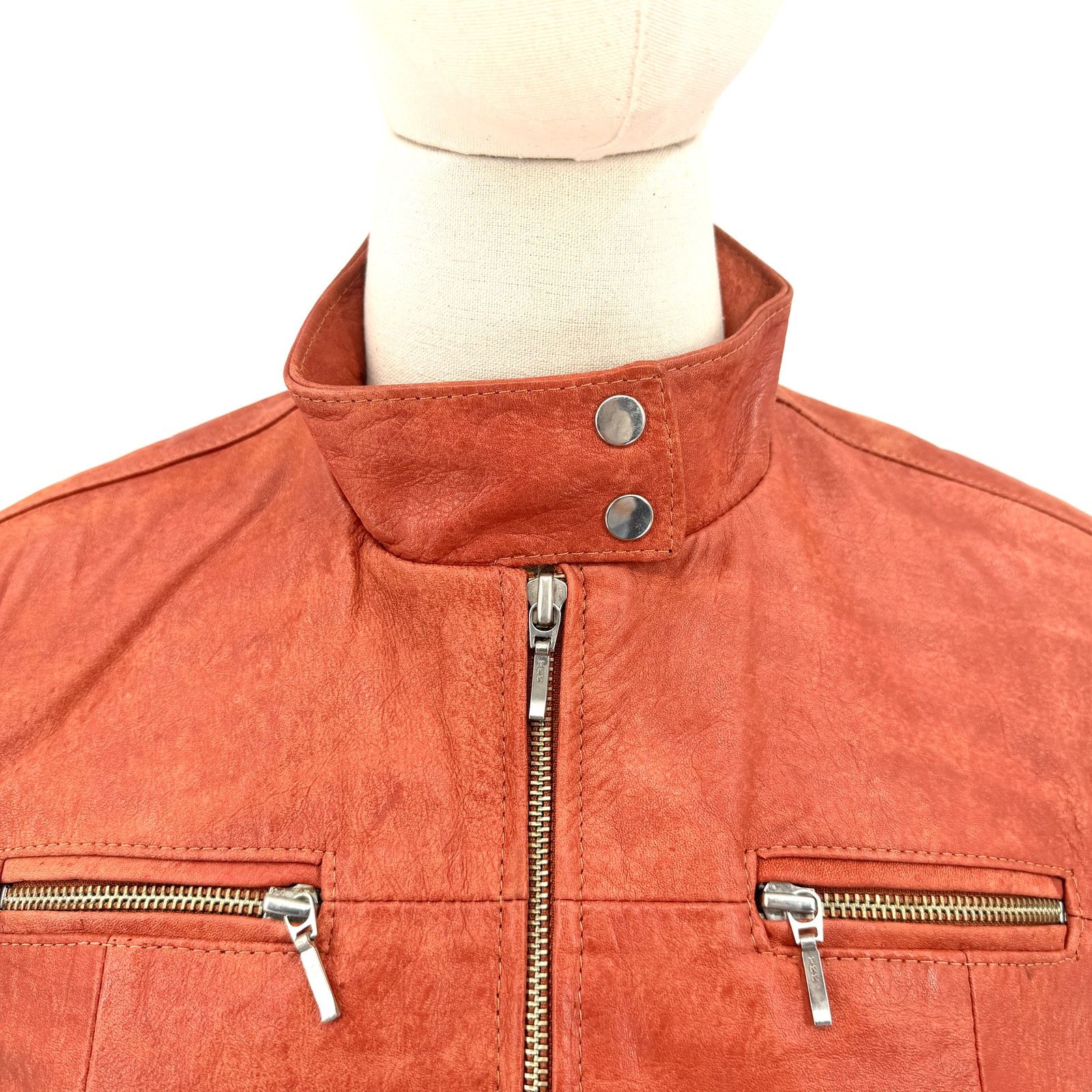 Vintage Vintage 90s Franco Ocaranza Red Genuine Leather Moto Jacket Size M / US 6-8 / IT 42-44 - 2 Thumbnail