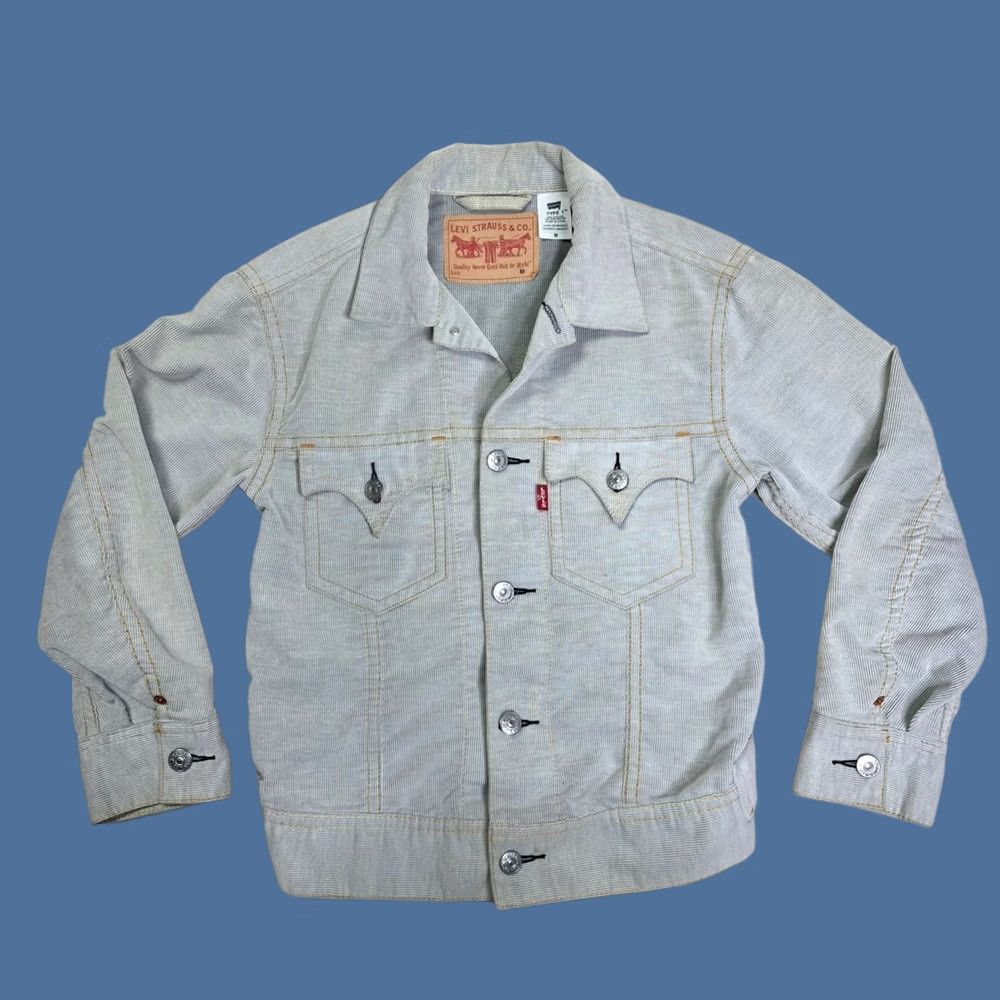 Levi's Levi's Type 1 Corduroy Iconic Jacket Mens Medium Gray Striped Button Snap Pocket Front Size US M / EU 48-50 / 2 - 1 Thumbnail