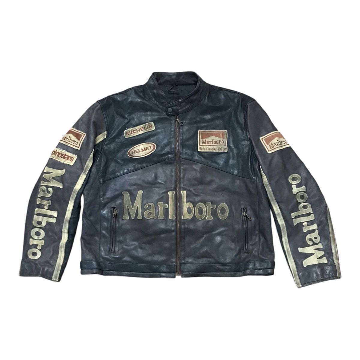 Marlboro Vintage 90s Malboro Leather Racing Jacket Size US XL / EU 56 / 4 - 1 Thumbnail