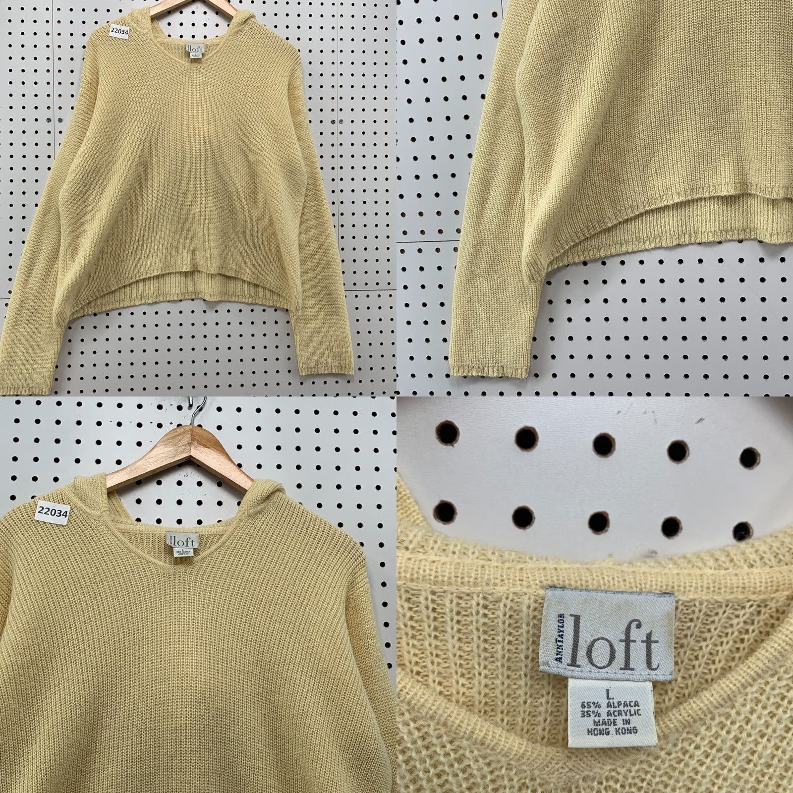 Loft VINTAGE LOFT Sweater Womens L Yellow ANN Taylor Hooded Ribbed Knit Alpaca Blend 24x22 Size L / US 10 / IT 46 - 8 Thumbnail