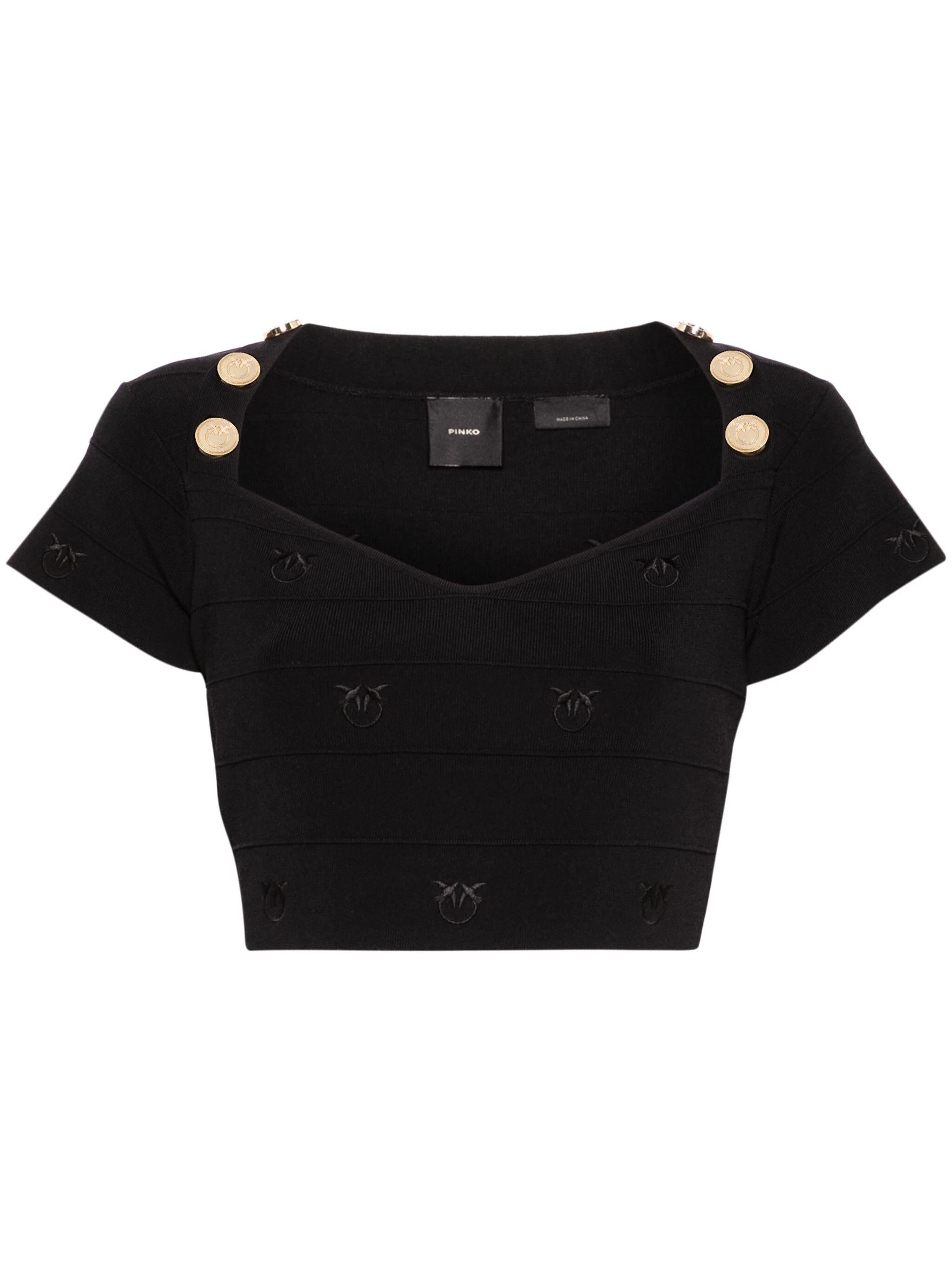 Pinko o1s22i1n0824 Hoodia Knitted Crop Top in Black Size S / US 4 / IT 40 - 1 Thumbnail
