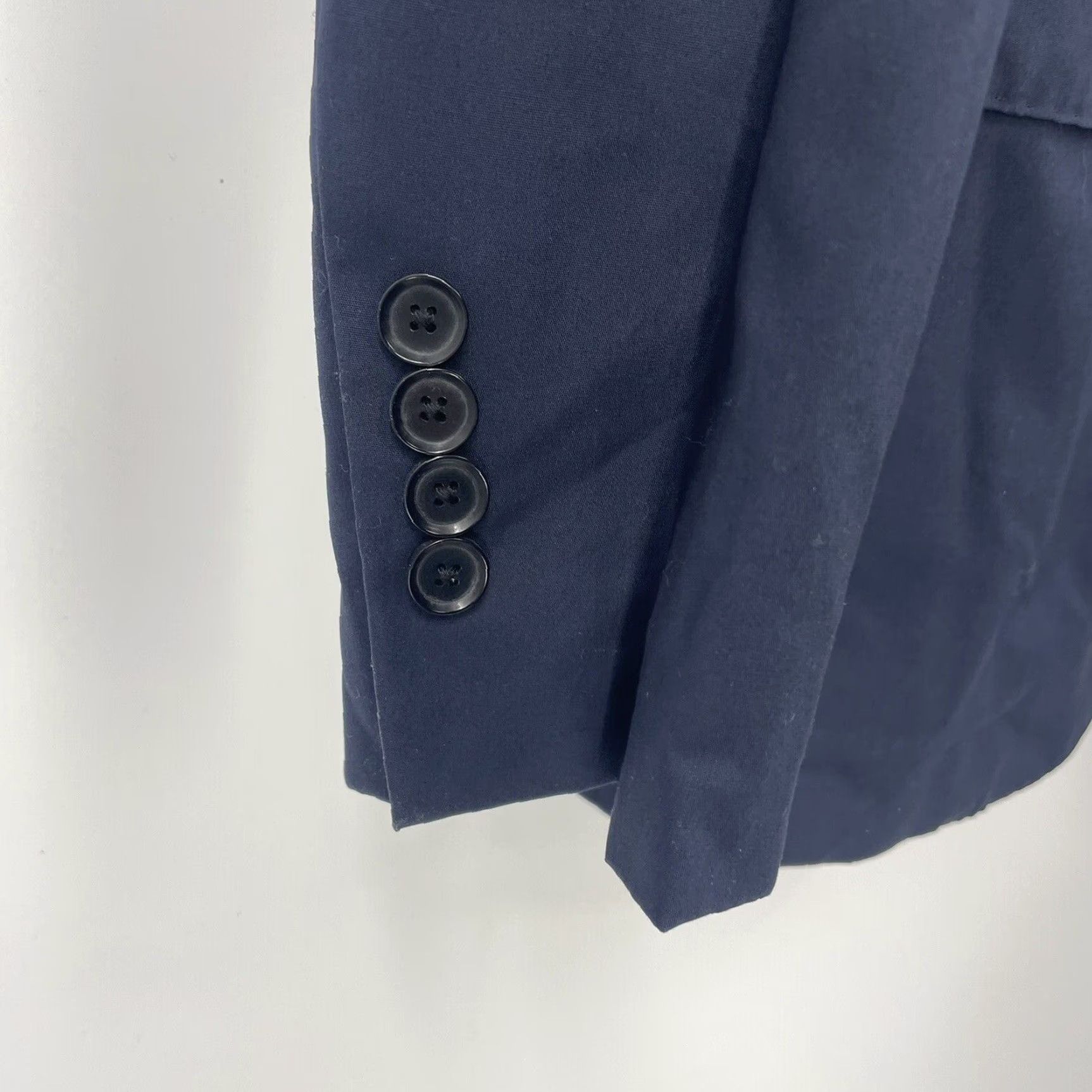 Vintage VINTAGE Tomorrowland Men's Blazer Sport Coat Jacket Single-Breasted Size Small Navy Blue Cotton Modern Mens Size 36R - 3 Thumbnail