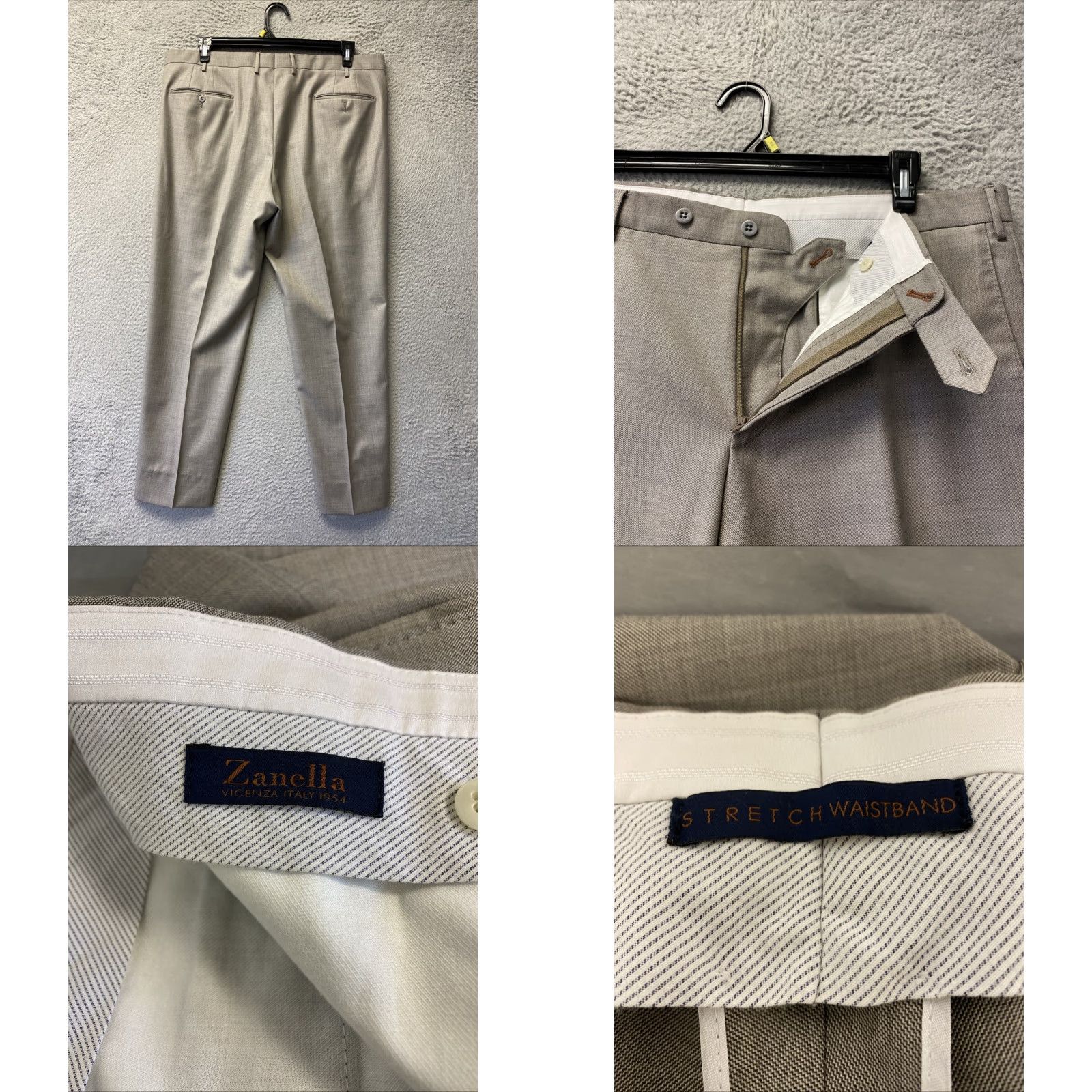 ZANETTI Wool Pants Mens 38x30 Sand Gray Dress Pants Straight Leg NWOT