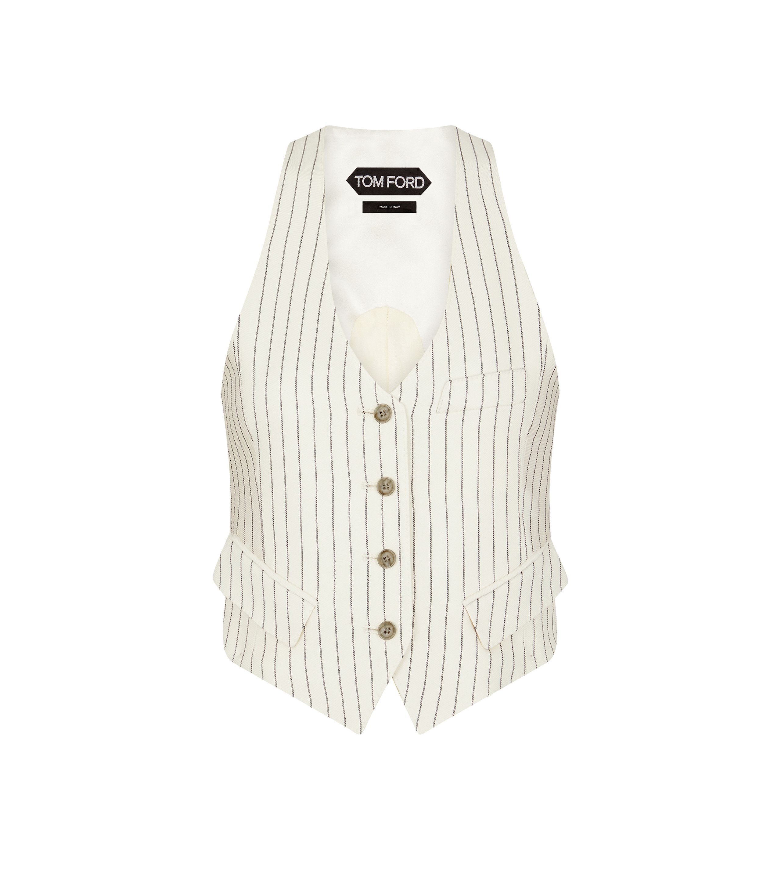 Tom Ford o1w1db10525 WA0024 Striped Blend Waistcoat in White Size S / US 4 / IT 40 - 1 Thumbnail