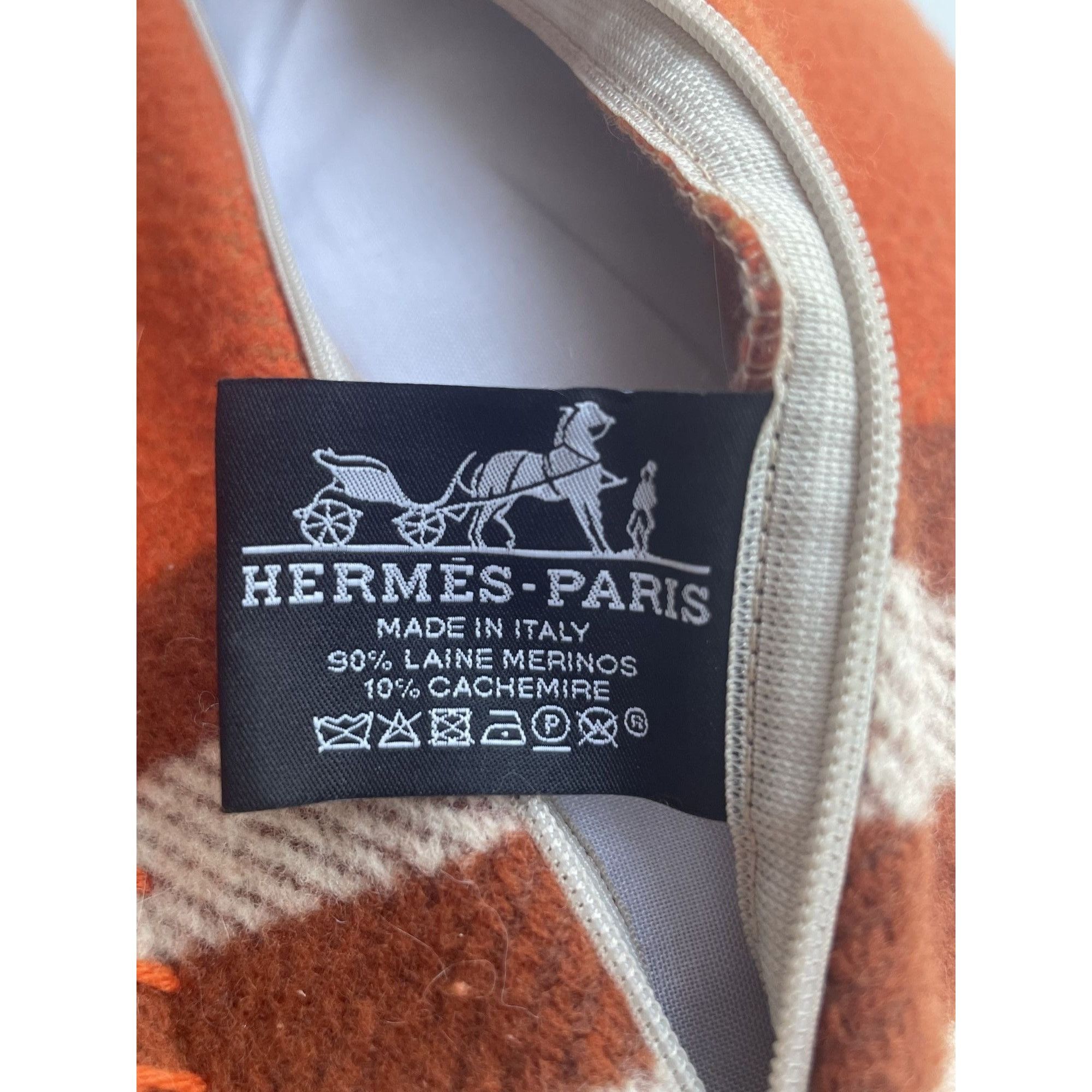 Hermes Hermès Orange & Brown Geometric Wool-Cashmere Pillow Cover 1 Size ONE SIZE - 4 Thumbnail