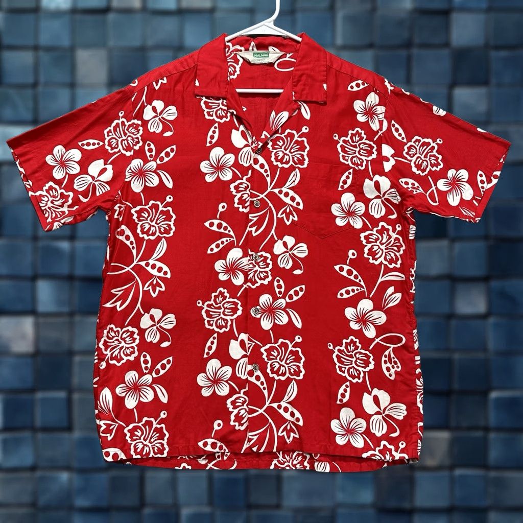 Vintage VINTAGE Malihini Hawaii Shirt Mens XL Red Hibiscus Floral Print Loop Collar 1960s Hawaiian Cotton Beach Sportswear/Beach Mens Size US XL / EU 56 / 4 - 1 Thumbnail