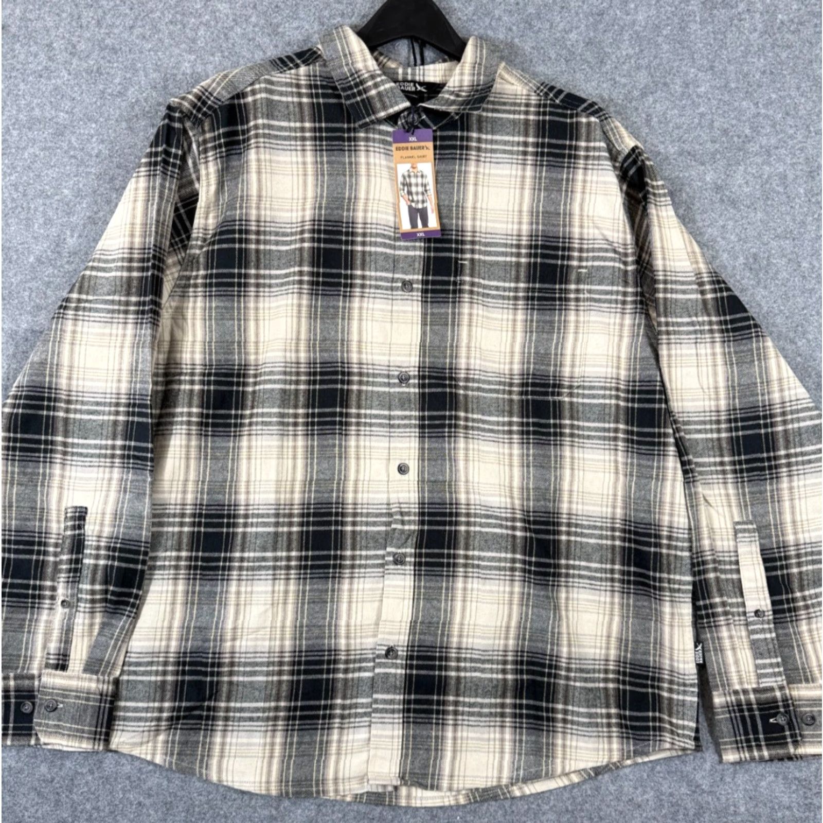 Eddie Bauer VINTAGE Eddie Bauer Flannel Shirt Mens 2XL Cream Black Plaid Button-Up Long Sleeve NWT Size US XXL / EU 58 / 5 - 2 Thumbnail