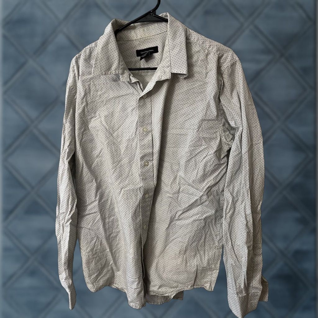 Vintage CALVIN KLEIN JEANS Long Sleeve Button-Up Shirt Men's Large White Polka Dot Casual Business Size US L / EU 52-54 / 3 - 1 Thumbnail