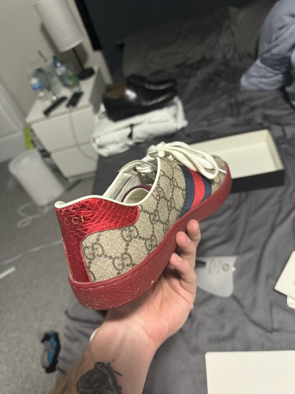 Gucci Beige GUCCI ACE GG MONOGRAM SHOES Size US 8 / EU 41 - 3 Thumbnail