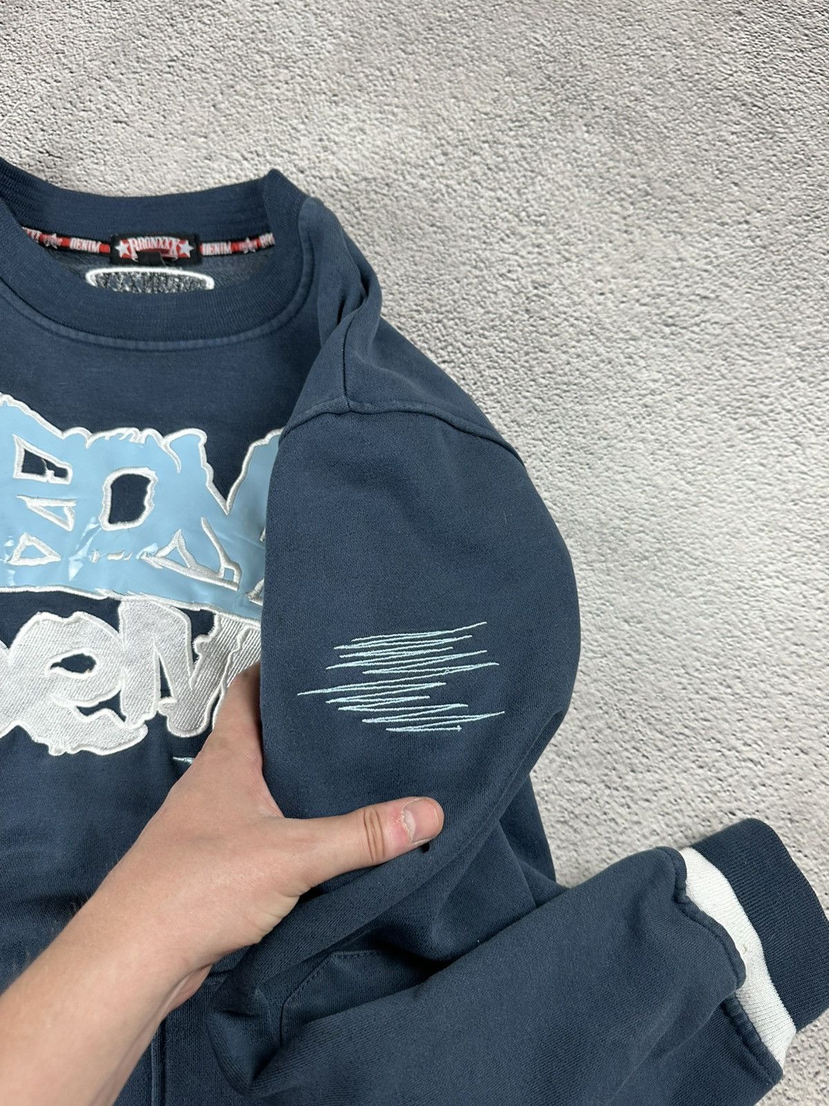 Japanese Brand BPMW Denim Graffiti Sweatshirt Navy Vintage Y2K Faded SK8 Size US XL / EU 56 / 4 - 9 Thumbnail