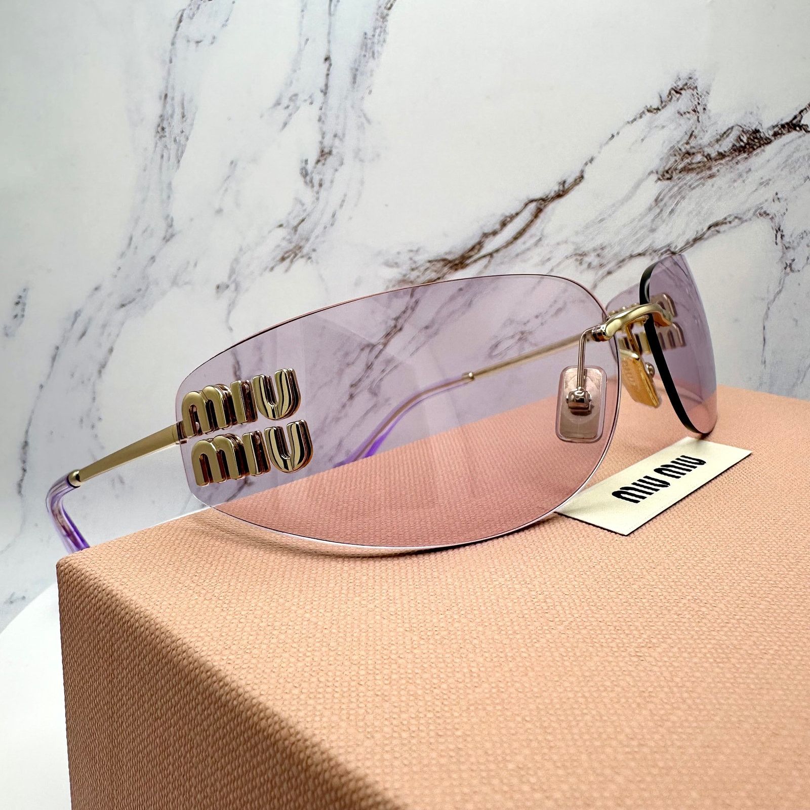 New MIU MIU Sunglasses Gold Pink Wrap AUTHENTIC Runway 2025