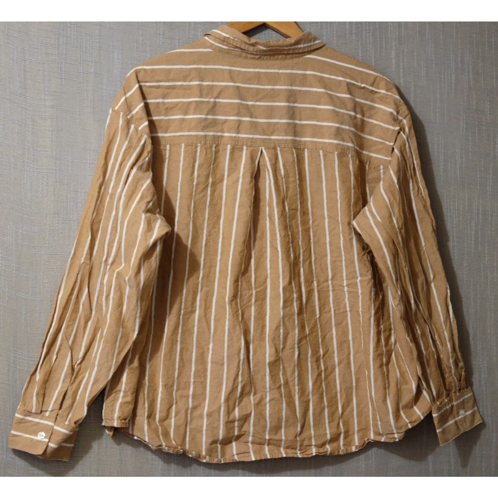 Vintage Maurices Tan/White Stripe Button Up Shirt 100% Cotton Womens XXL Blouse Casual Workwear Shirt Womens XXXL? Size XXL / US 16-18 / IT 52-54 - 5 Thumbnail