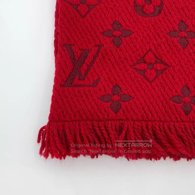 Other Louis Vuitton Red logo jacquard full print wool fringe sca Size ONE SIZE - 4 Thumbnail