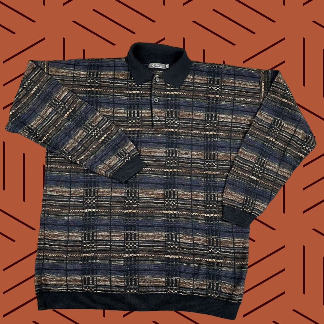 Vintage VINTAGE L. ETIENNE Men's Sweater Pullover Knit 2XLT Tall Long Sleeve Geometric Retro 90s US Size US XXL / EU 58 / 5 - 1 Thumbnail