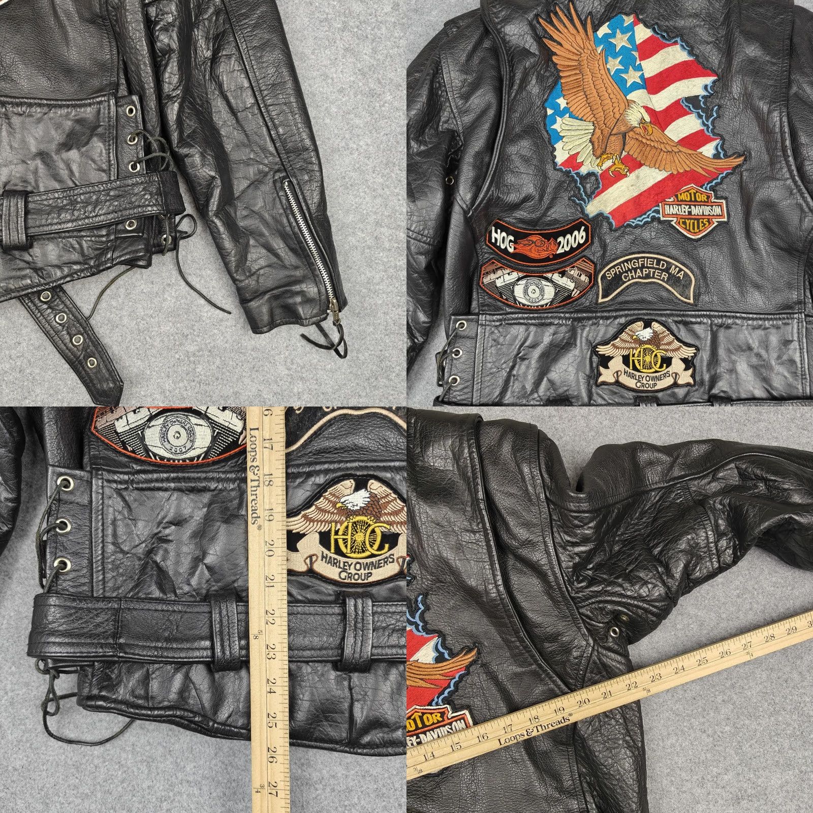 Harley Davidson VINTAGE Harley-Davidson Jacket Mens Medium Black Leather Biker HOG Patches Size US M / EU 48-50 / 2 - 8 Thumbnail