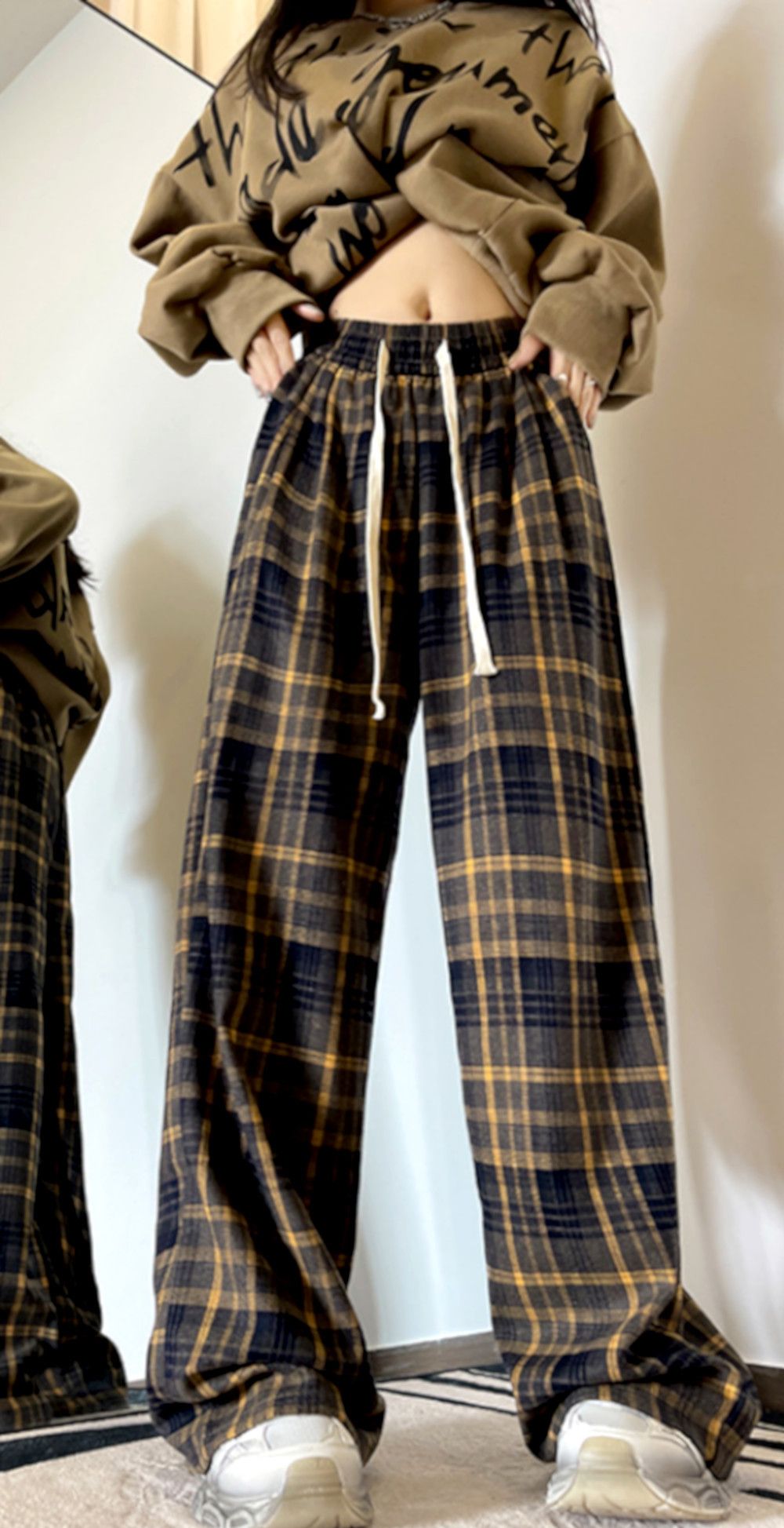 Vintage Hippie England Flannel Check Wide Leg Trousers Rave