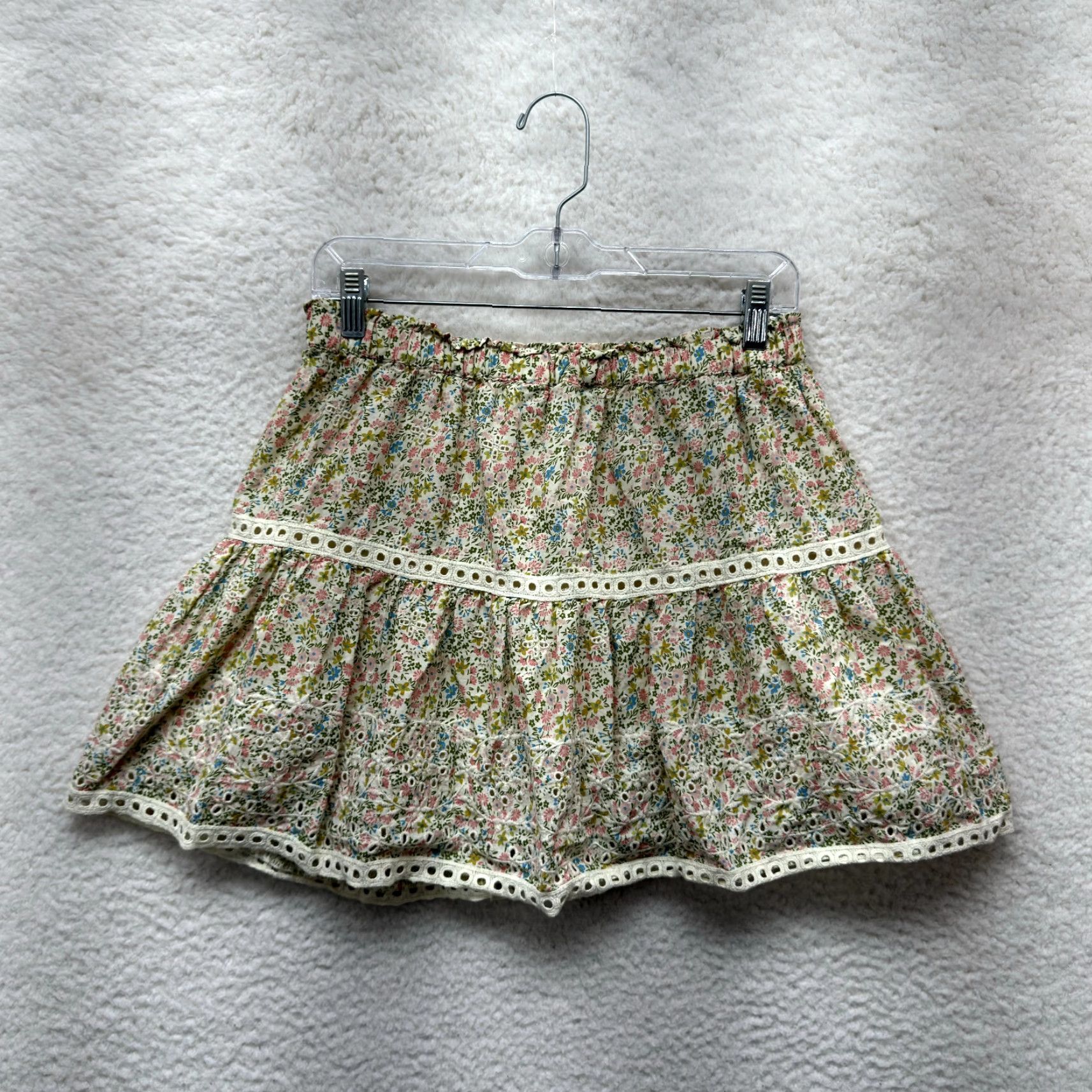 Vintage Y2K Vintage Mini Skirt M Beige Cotton Boho Ditsy Floral Coquette Prairie Cottagecore Fairy Womens Size 32" / US 10 / IT 46 - 2 Thumbnail