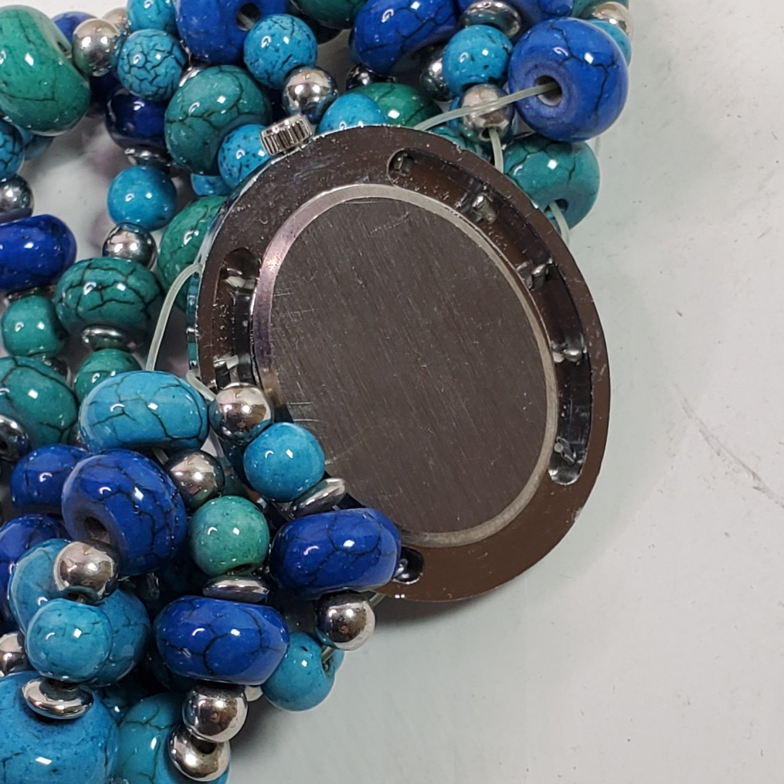 The Unbranded Brand L & J Beaded Wristwatch Multi Strand Blue Green Silver Tone Size ONE SIZE - 4 Thumbnail
