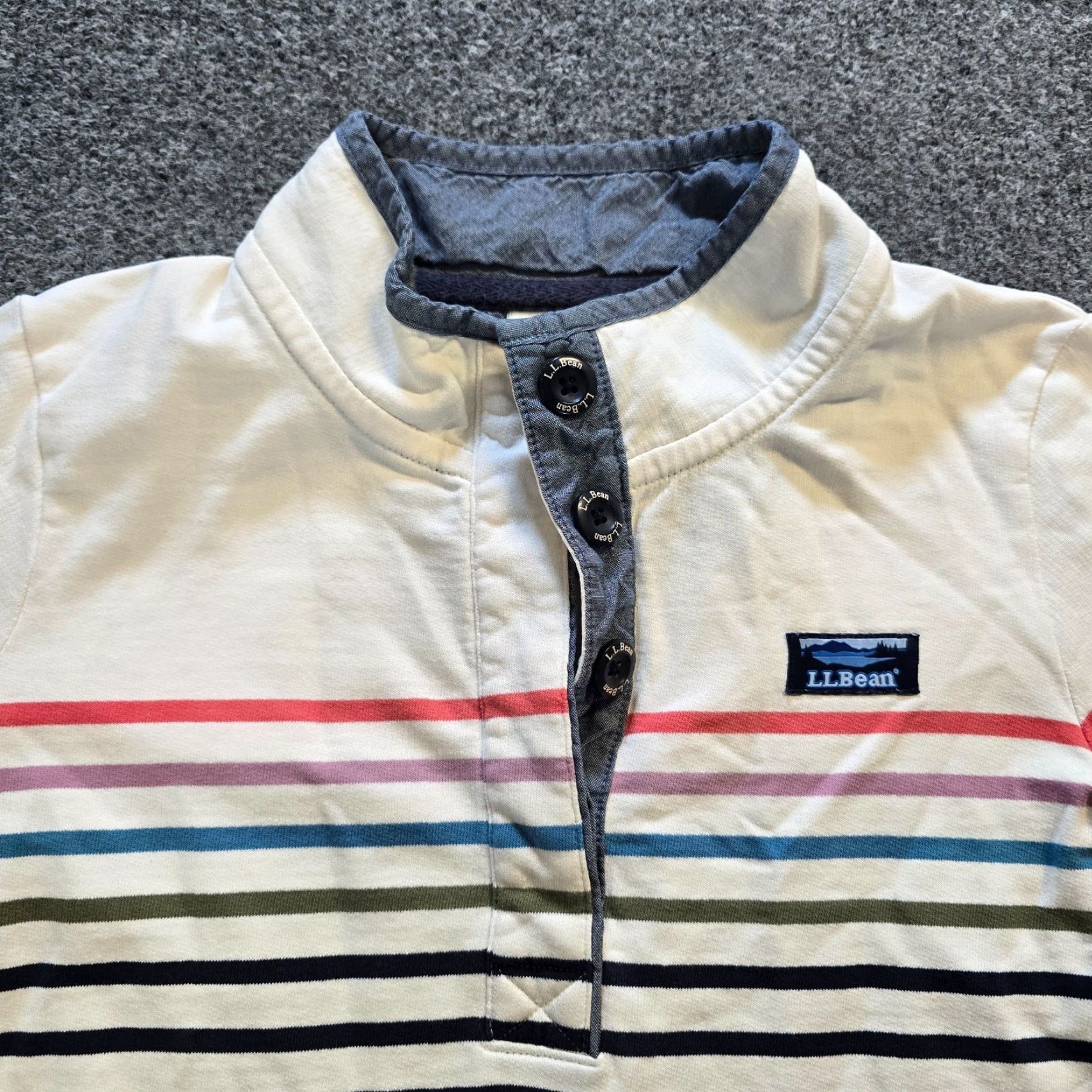 Vintage LL Bean Sweater Women Petite Small White Rainbow Rugby Stripe Preppy Casual Pullover Knit Mock Neck Long Sleeve Size S / US 4 / IT 40 - 2 Thumbnail
