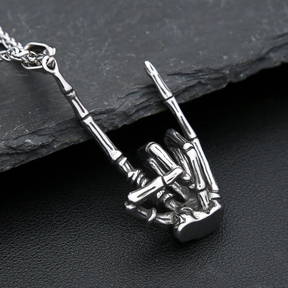 Jewelry Vintage Gothic Skull Gestures Pendant Necklace Size ONE SIZE - 2 Thumbnail