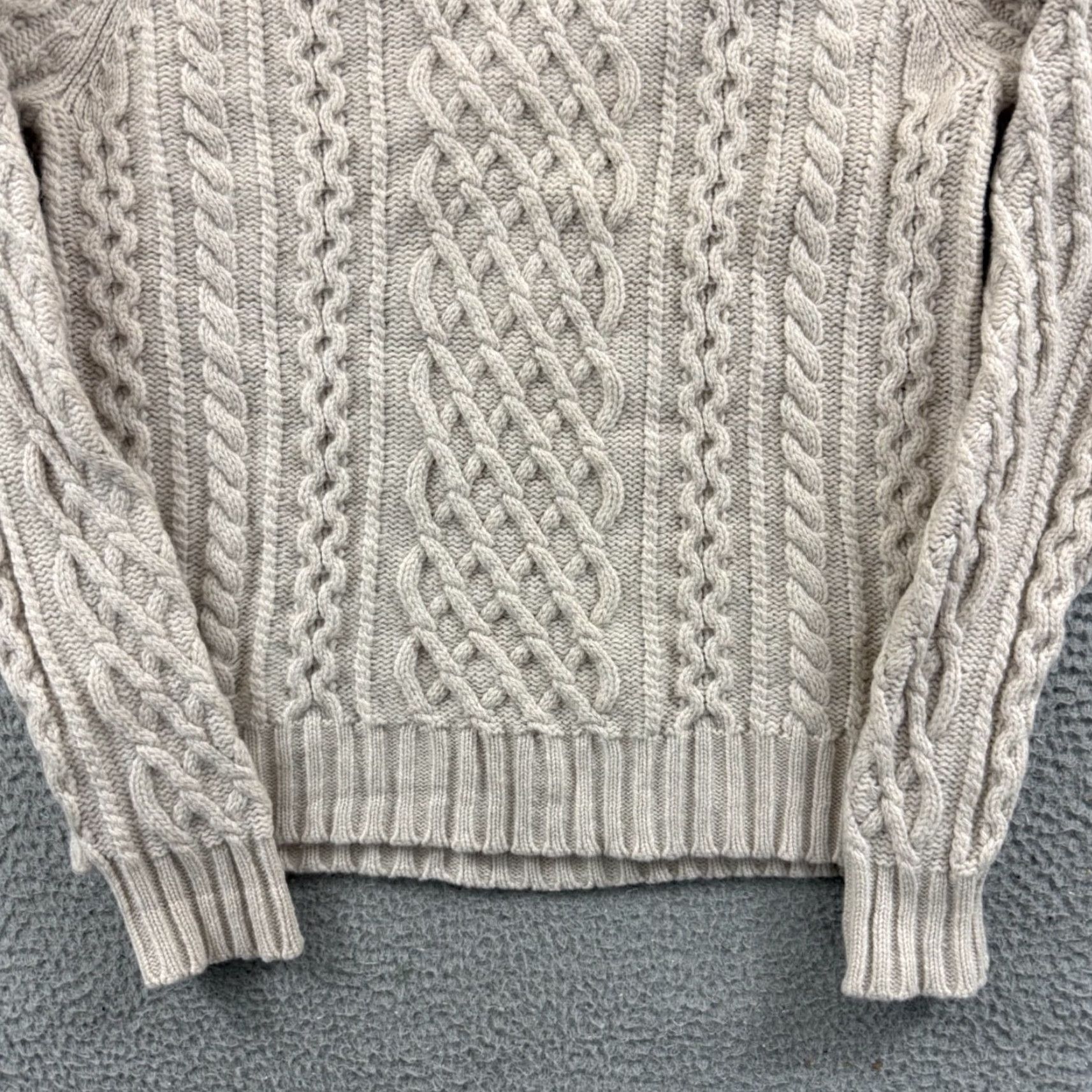 Lands' End Lands' End Sweater Mens Medium Beige Cable Knit Long Sleeve Pullover Casual Preppy Outdoor Wool Cotton Size US M / EU 48-50 / 2 - 2 Thumbnail