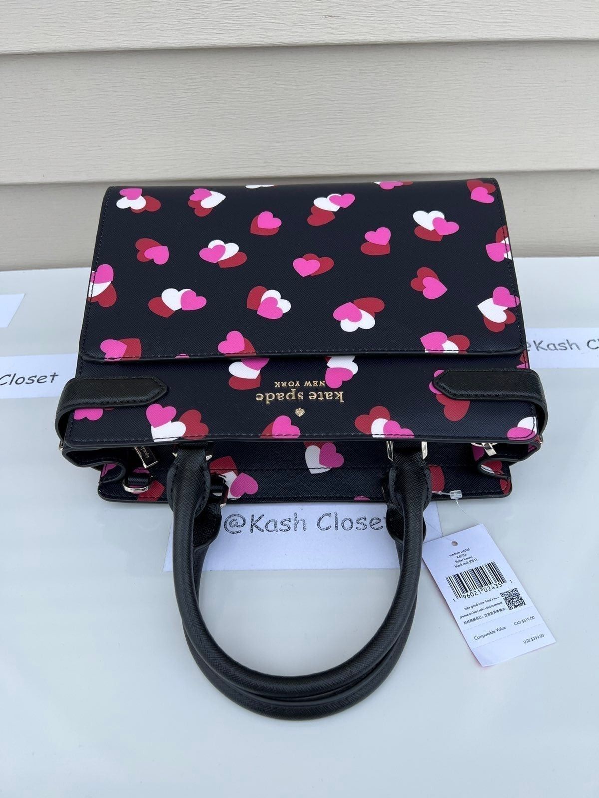 Kate Spade Kate Spade Satchel Staci Medium Satchel Heart Print Black M Size ONE SIZE - 6 Thumbnail