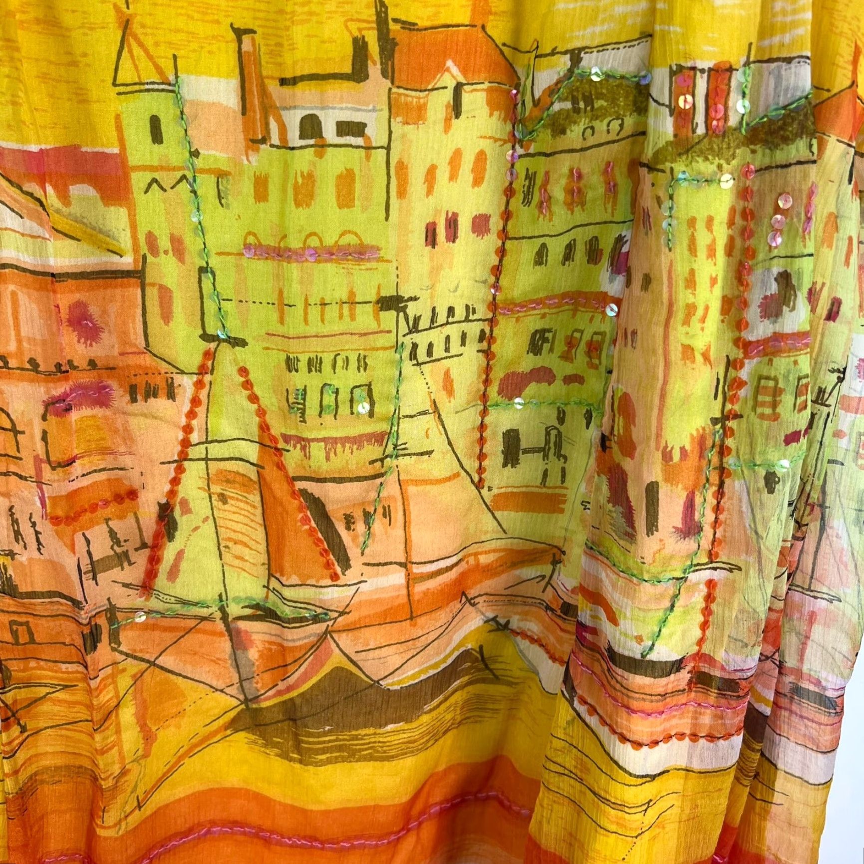 Vintage VINTAGE Half Moon Bay Skirt Women's L Yellow Long Nylon Bohemian 90s Festival Beach Flare Mid Rise Ruffle Lined Zip Closure Size 36" / US 14 / IT 50 - 2 Thumbnail