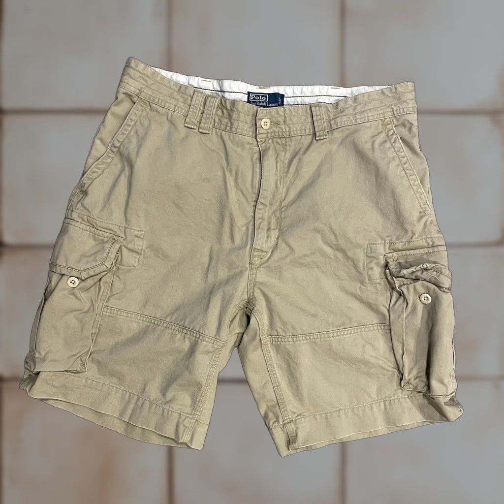 Polo Ralph Lauren VINTAGE Polo Ralph Lauren Cargo Shorts Mens 40 Khaki Tan Cargo Pocket 90s Y2K Vintage Casual Cotton Utility Shorties Size US L / EU 52-54 / 3 - 1 Thumbnail