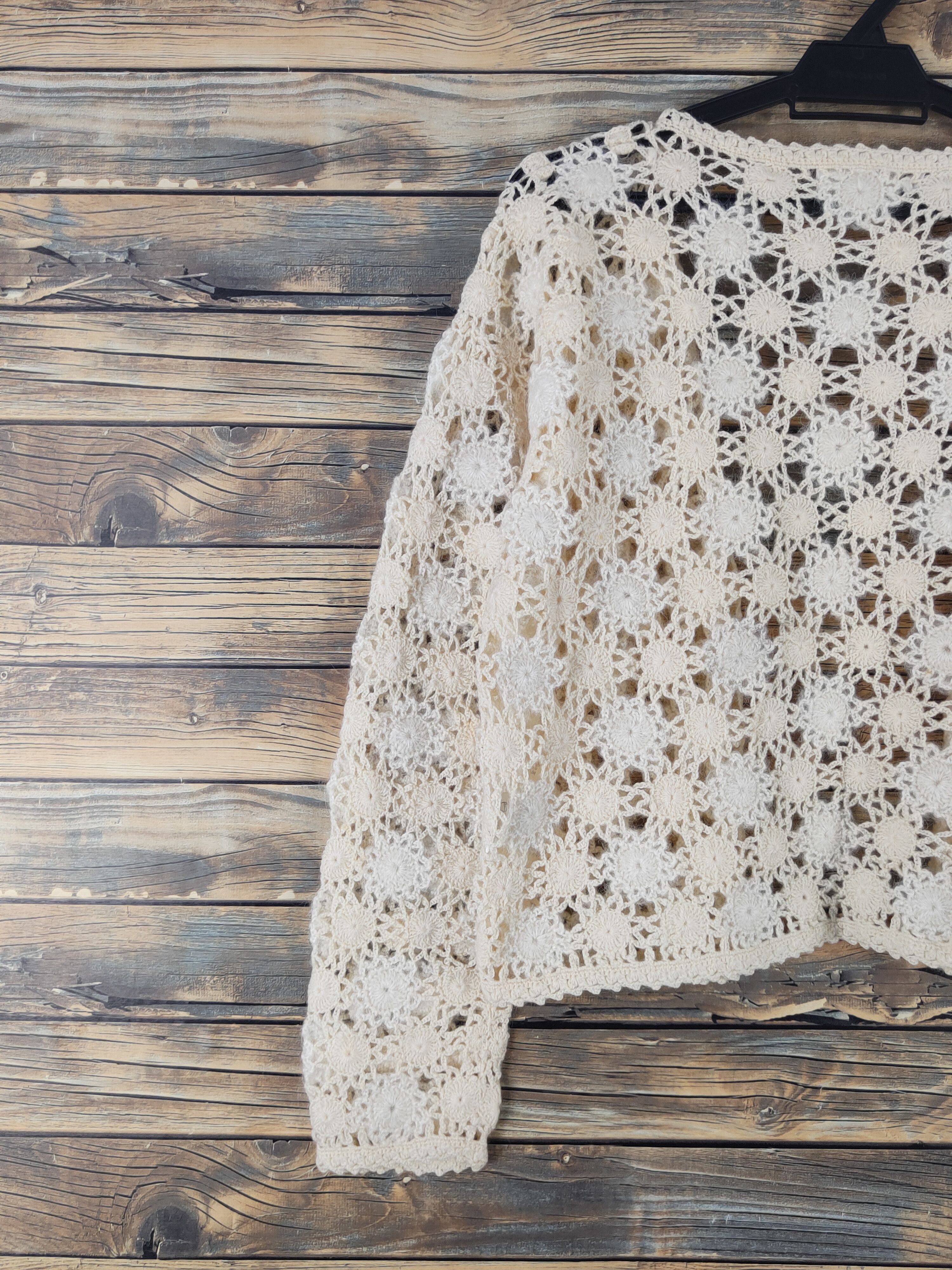 Japanese Brand SaisondeElle Yellow Crochet Meshnet Knitwear Cardigan #W1751 Size M / US 6-8 / IT 42-44 - 8 Thumbnail
