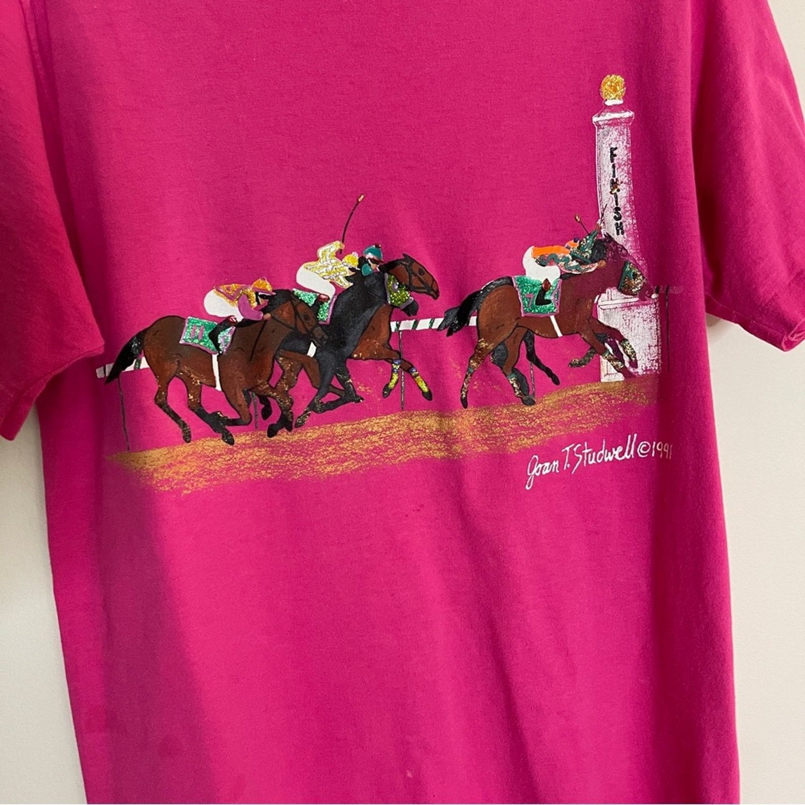 Anvil Kentucky Derby VTG 90s Joan Studwell Horse Race Tee Shirt Size L / US 10 / IT 46 - 3 Thumbnail
